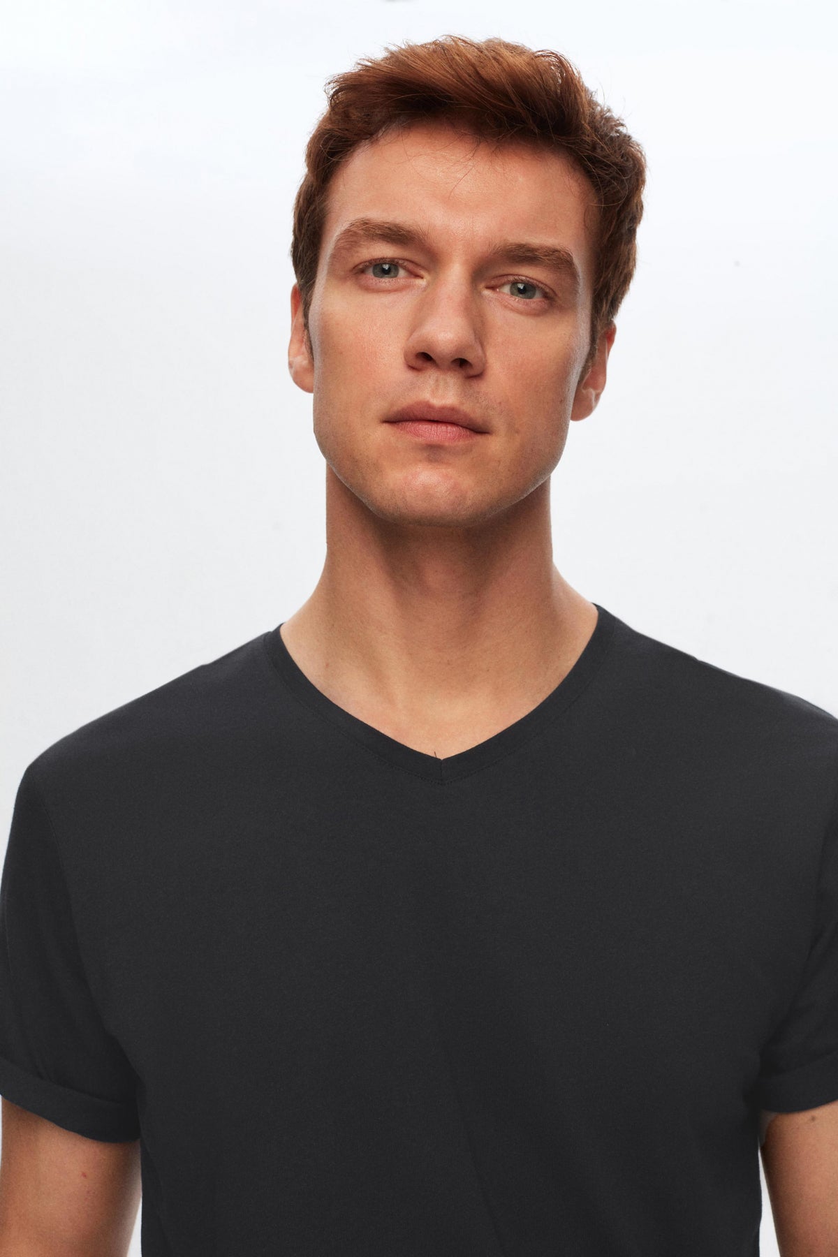 Ds Damat Slim Fit V-Neck 100% Cotton T-Shirt - Anthracite