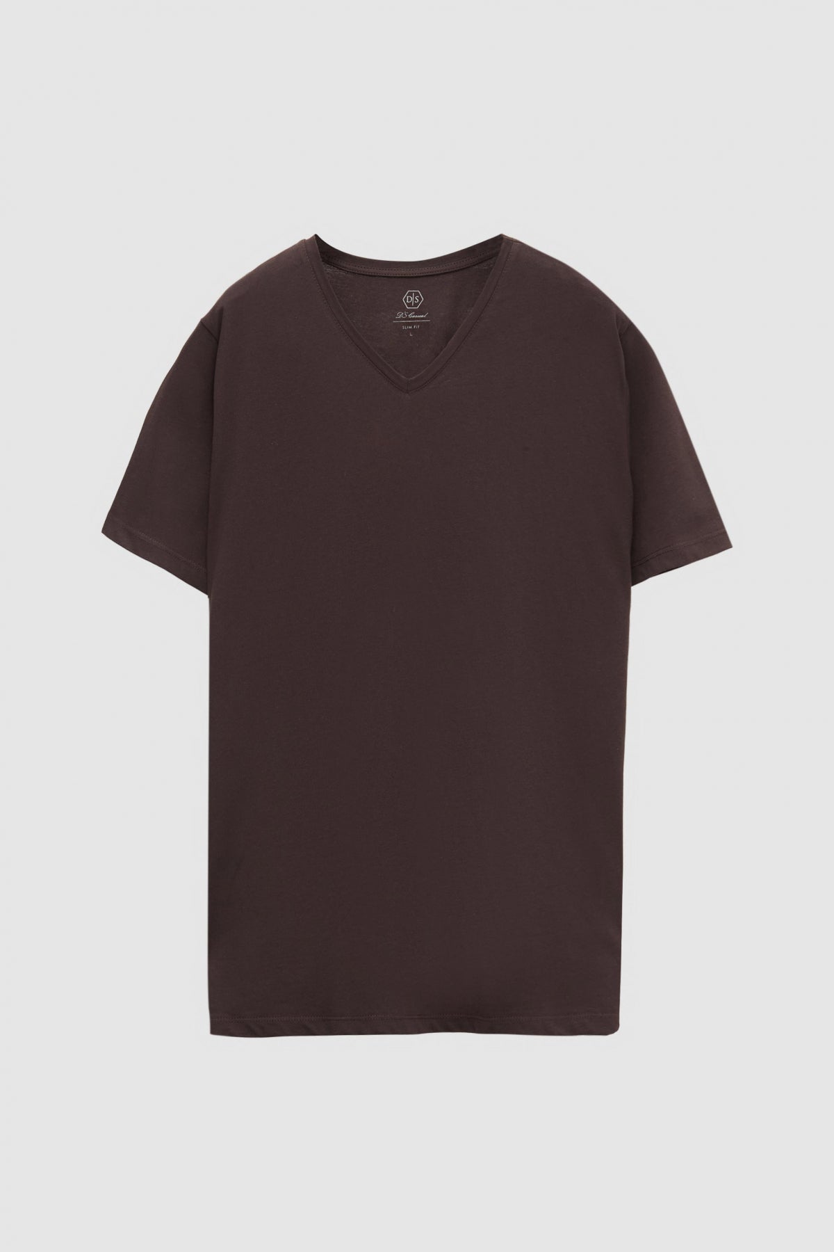 Ds Damat Slim Fit V-Neck 100% Cotton T-Shirt - Brown