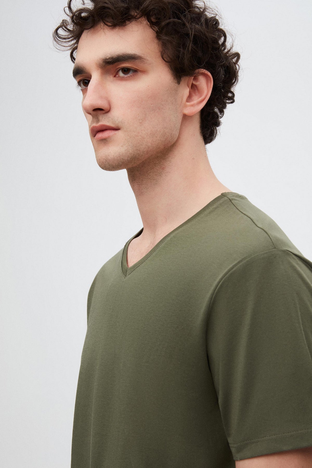 Ds Damat Slim Fit V-Neck 100% Cotton T-Shirt - Khaki