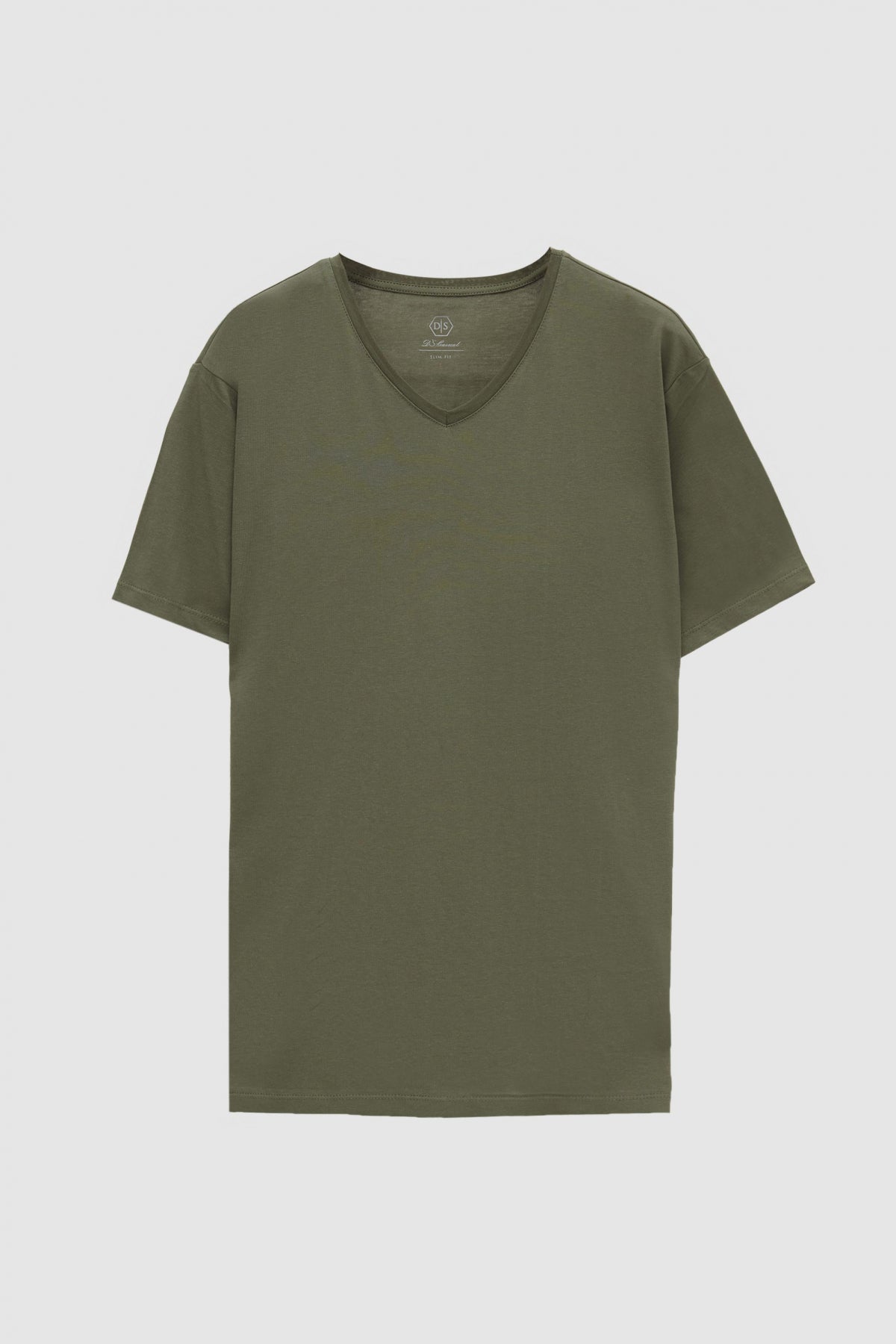 Ds Damat Slim Fit V-Neck 100% Cotton T-Shirt - Khaki