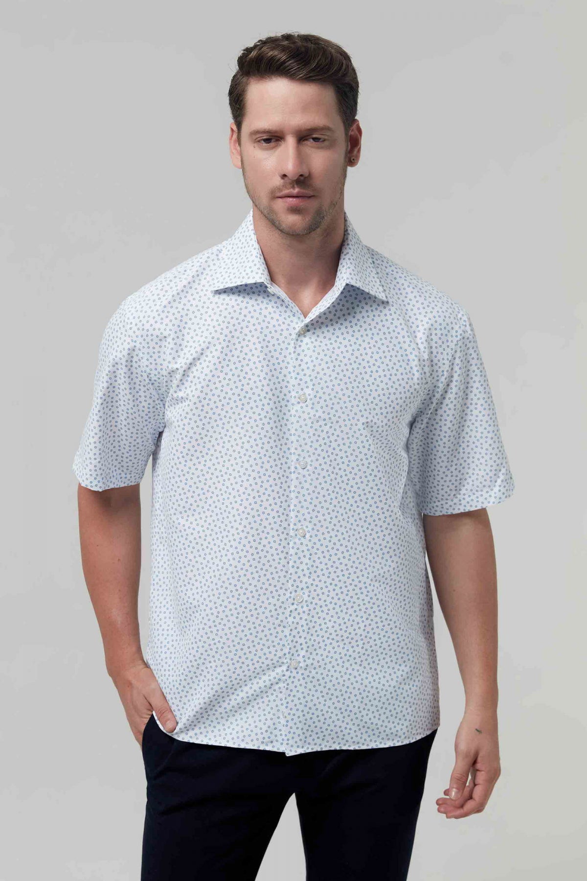 Twn Relaxed Printed Pattern Short Sleeve Summer Shirt - White