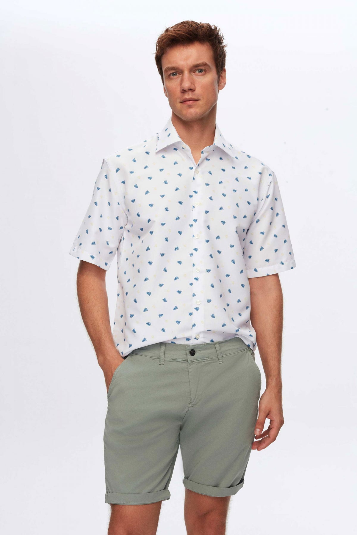 Twn Relaxed Printed Tree Pattern Short Sleeve Summer Shirt - White