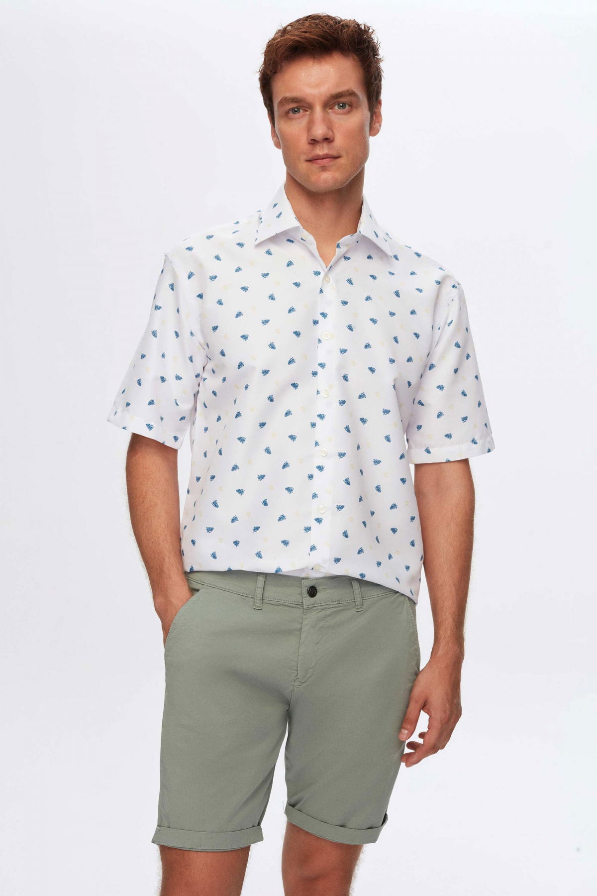 Twn Relaxed Printed Tree Pattern Short Sleeve Summer Shirt - White