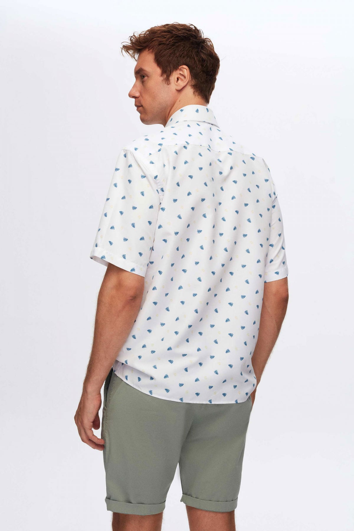 Twn Relaxed Printed Tree Pattern Short Sleeve Summer Shirt - White
