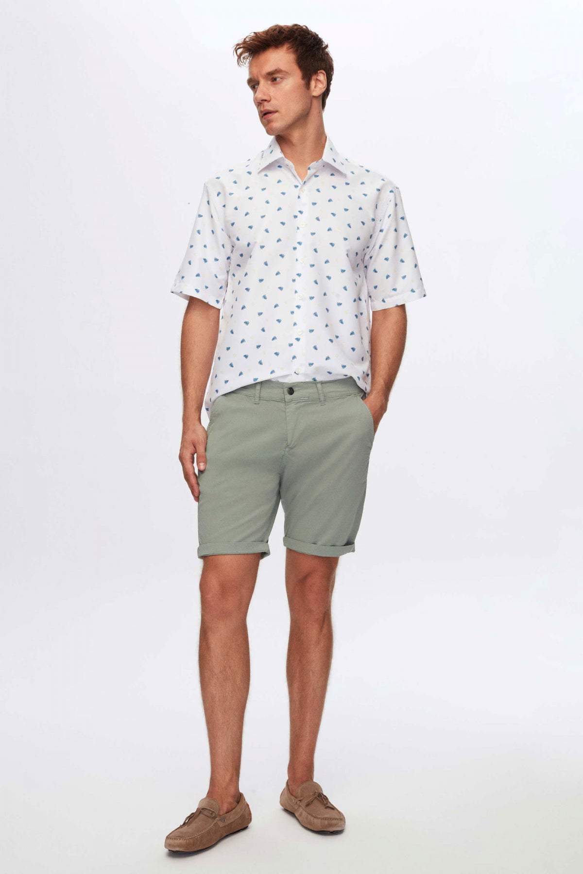 Twn Relaxed Printed Tree Pattern Short Sleeve Summer Shirt - White