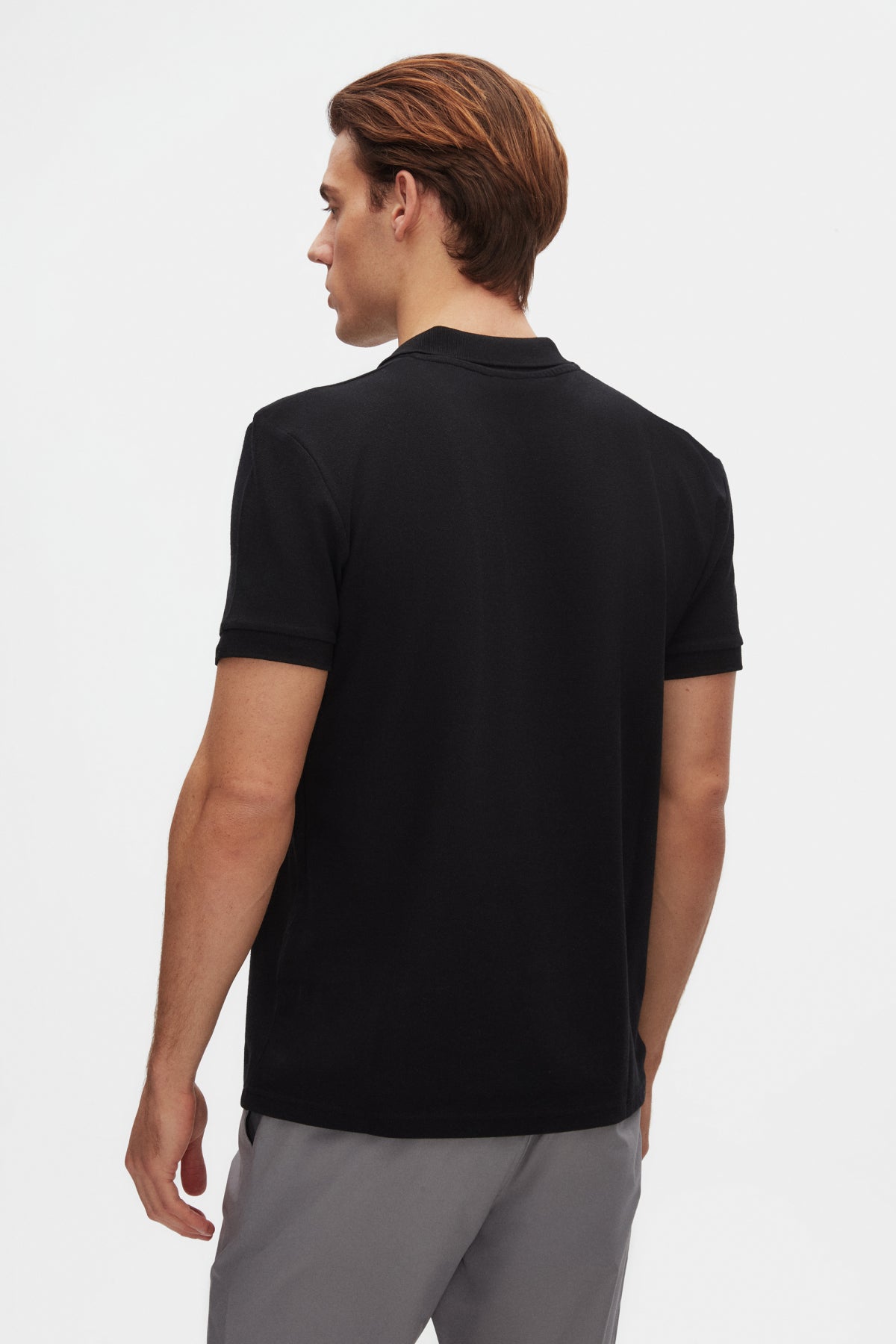 Twn Slim Fit Textured Half-Zip Polo Collar T-Shirt - Black