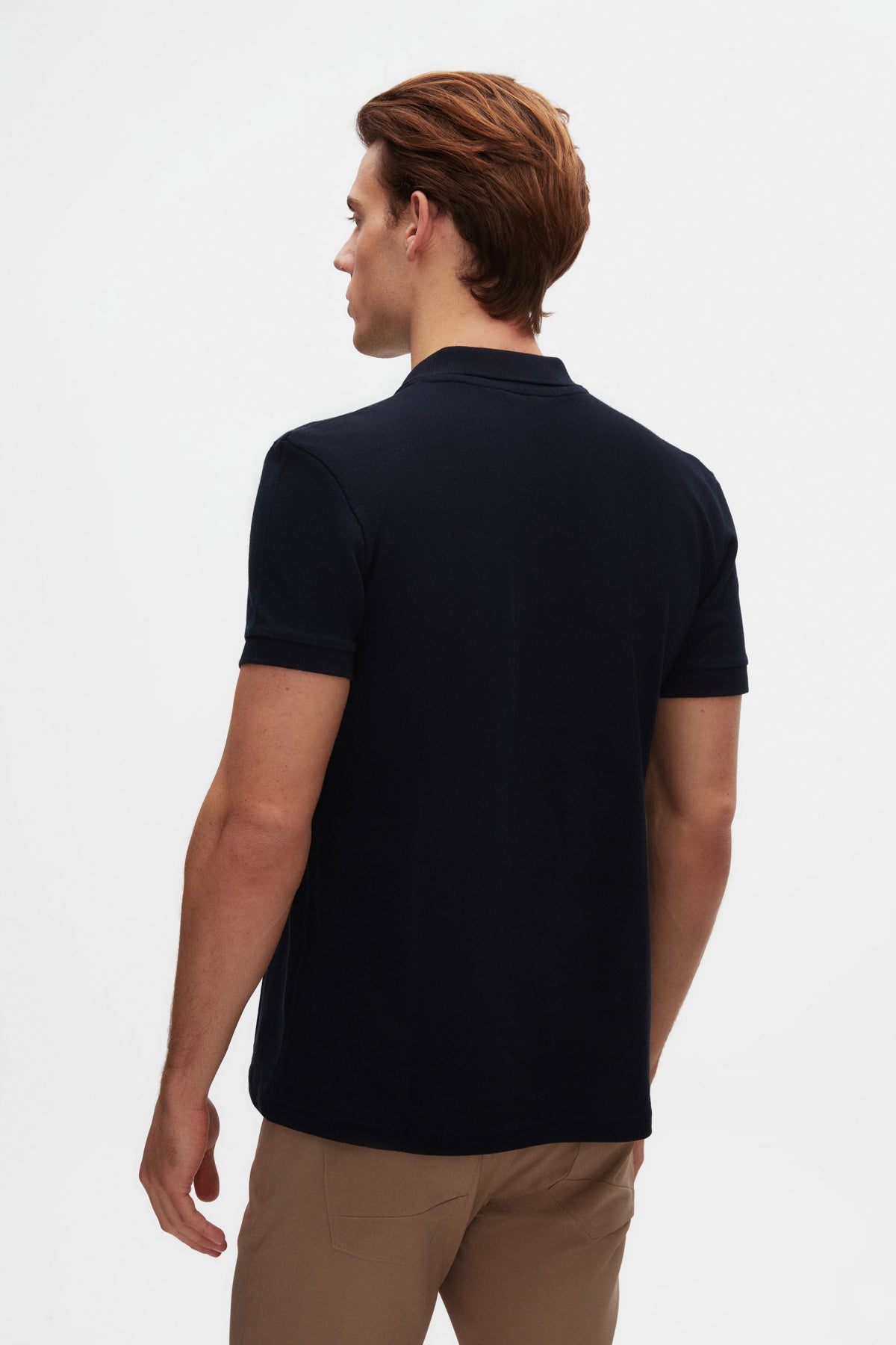 Twn Slim Fit Textured Half-Zip Polo Collar T-Shirt - Navy Blue