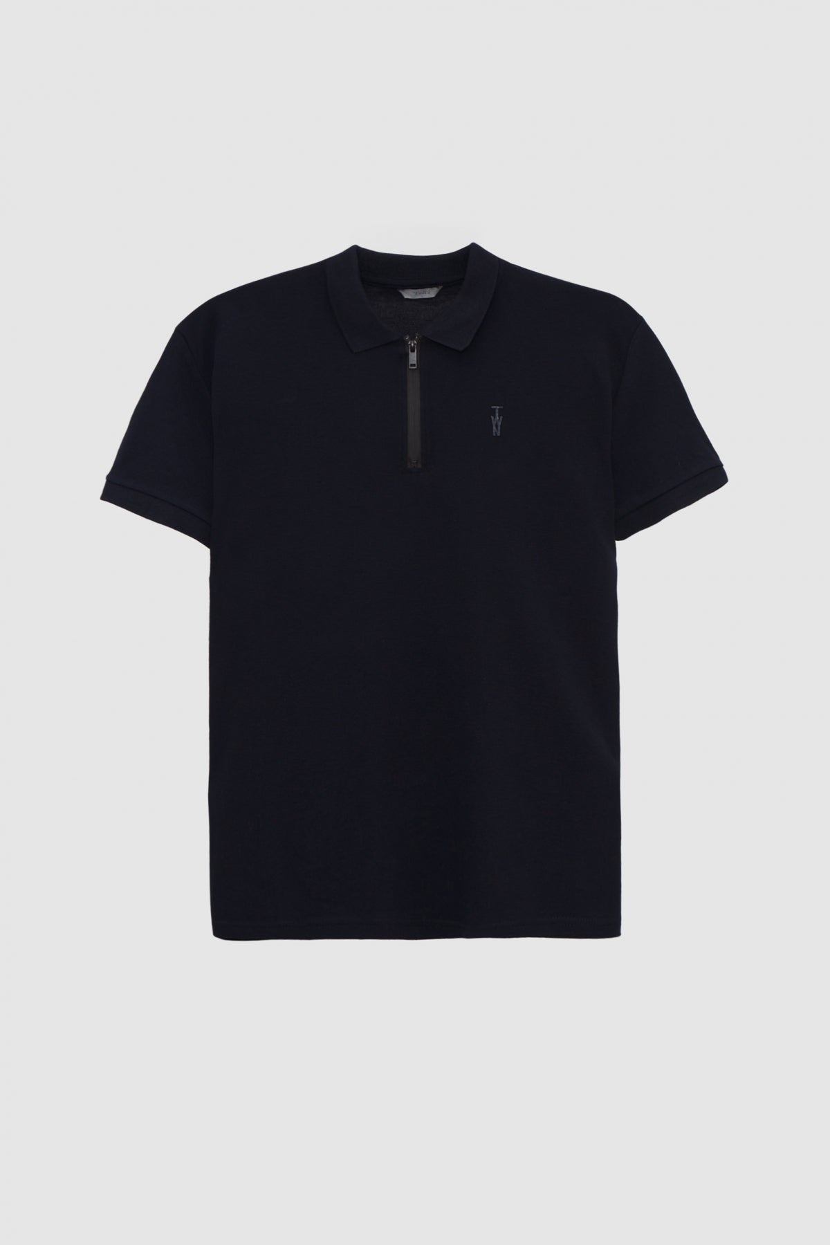 Twn Slim Fit Textured Half-Zip Polo Collar T-Shirt - Navy Blue