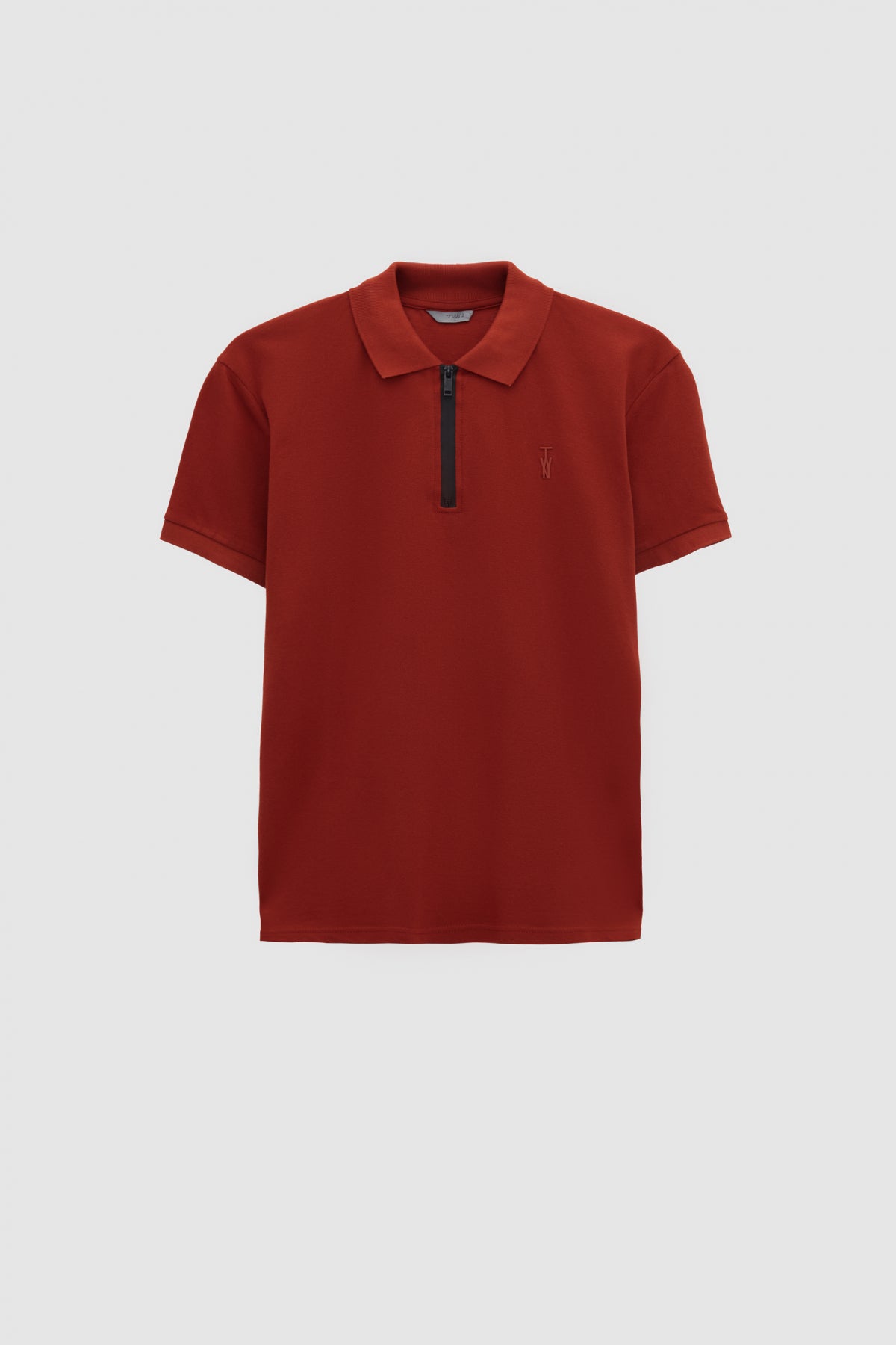 Twn Slim Fit Textured Half-Zip Polo Collar T-Shirt - Off White