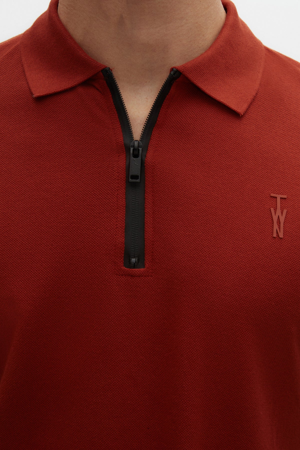 Twn Slim Fit Textured Half-Zip Polo Collar T-Shirt - Off White