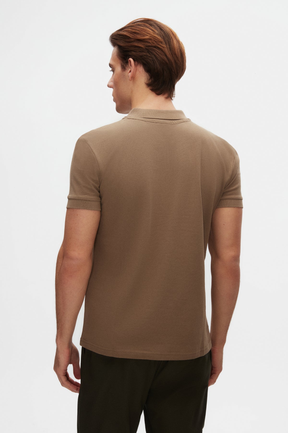 Twn Slim Fit Textured Half-Zip Polo Collar T-Shirt - Taupe