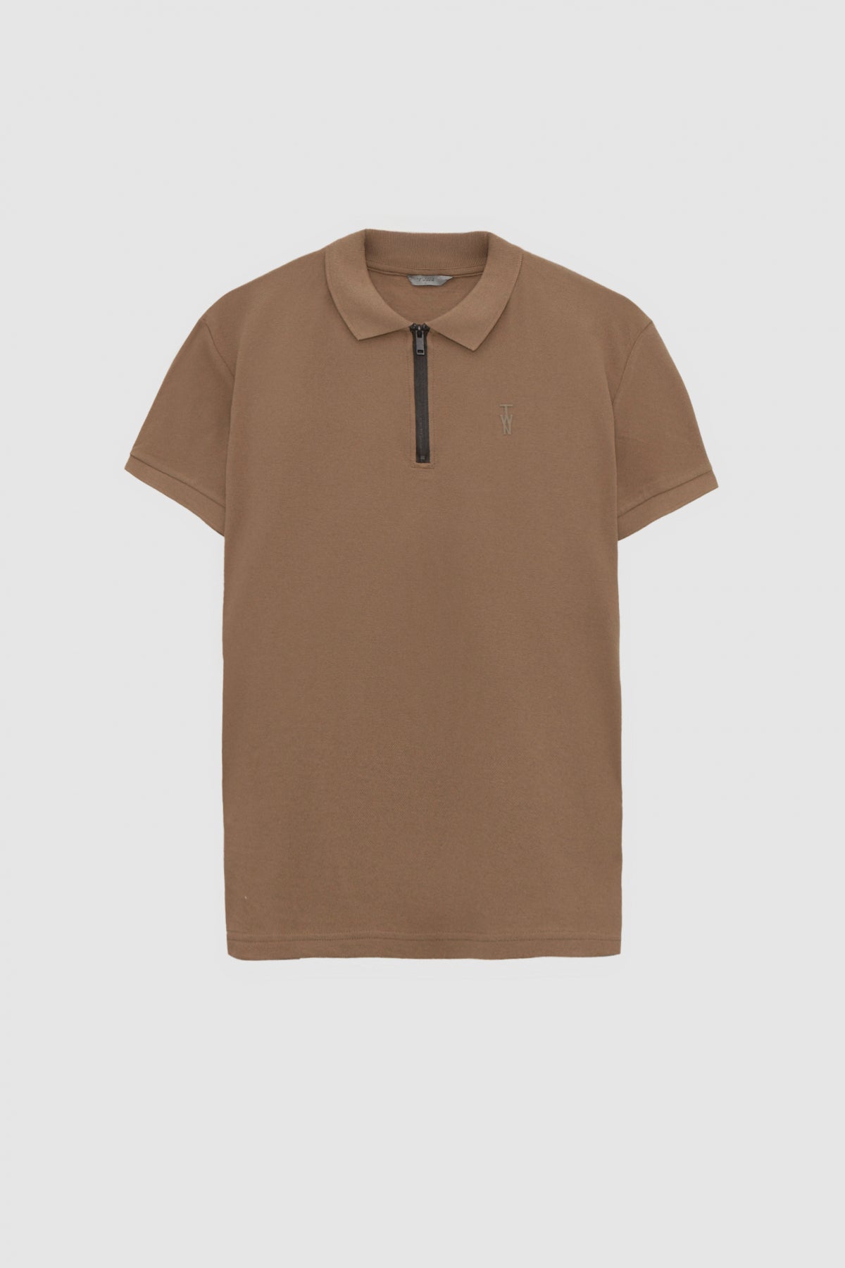 Twn Slim Fit Textured Half-Zip Polo Collar T-Shirt - Taupe