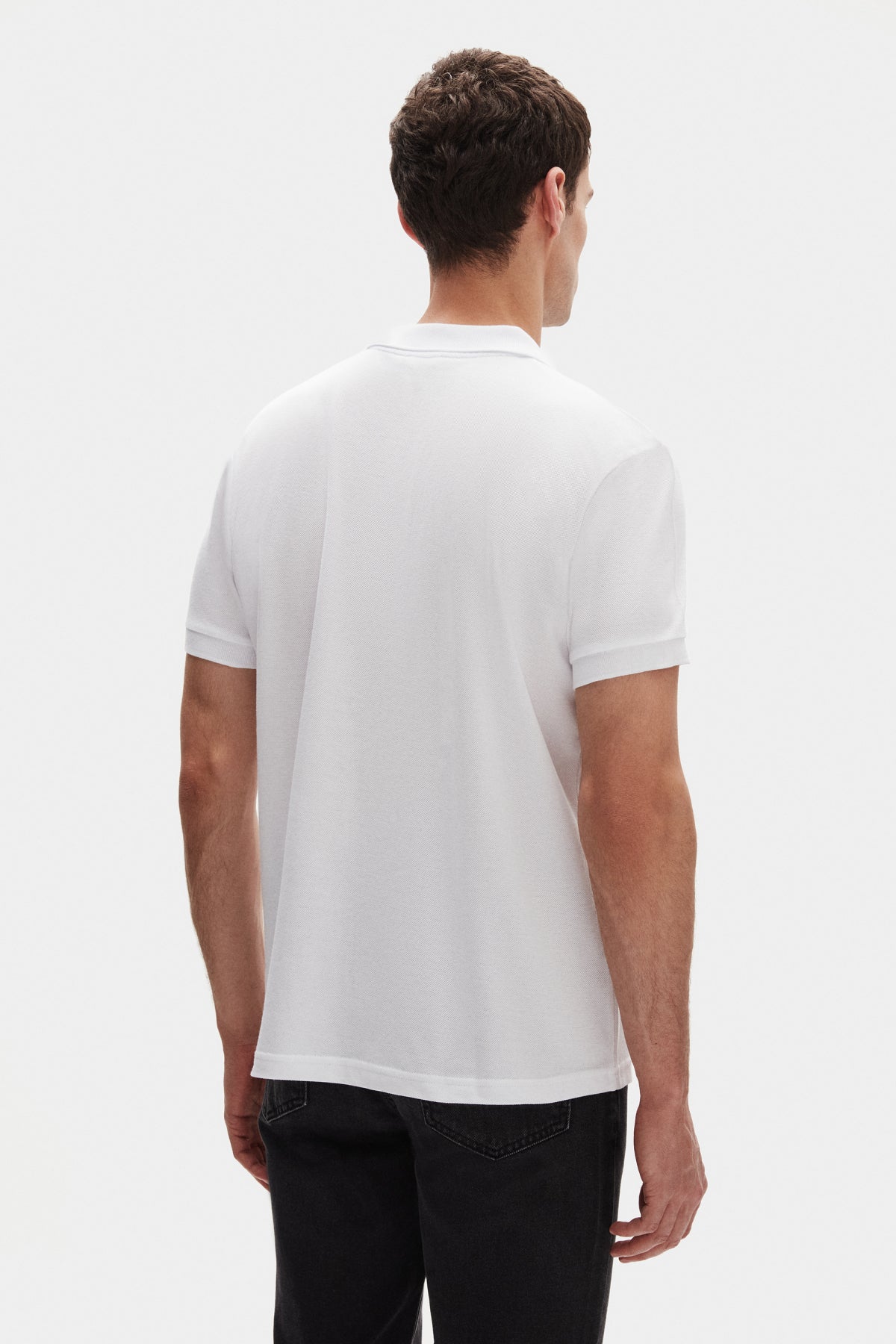 Twn Slim Fit Textured Half-Zip Polo Collar T-Shirt - White