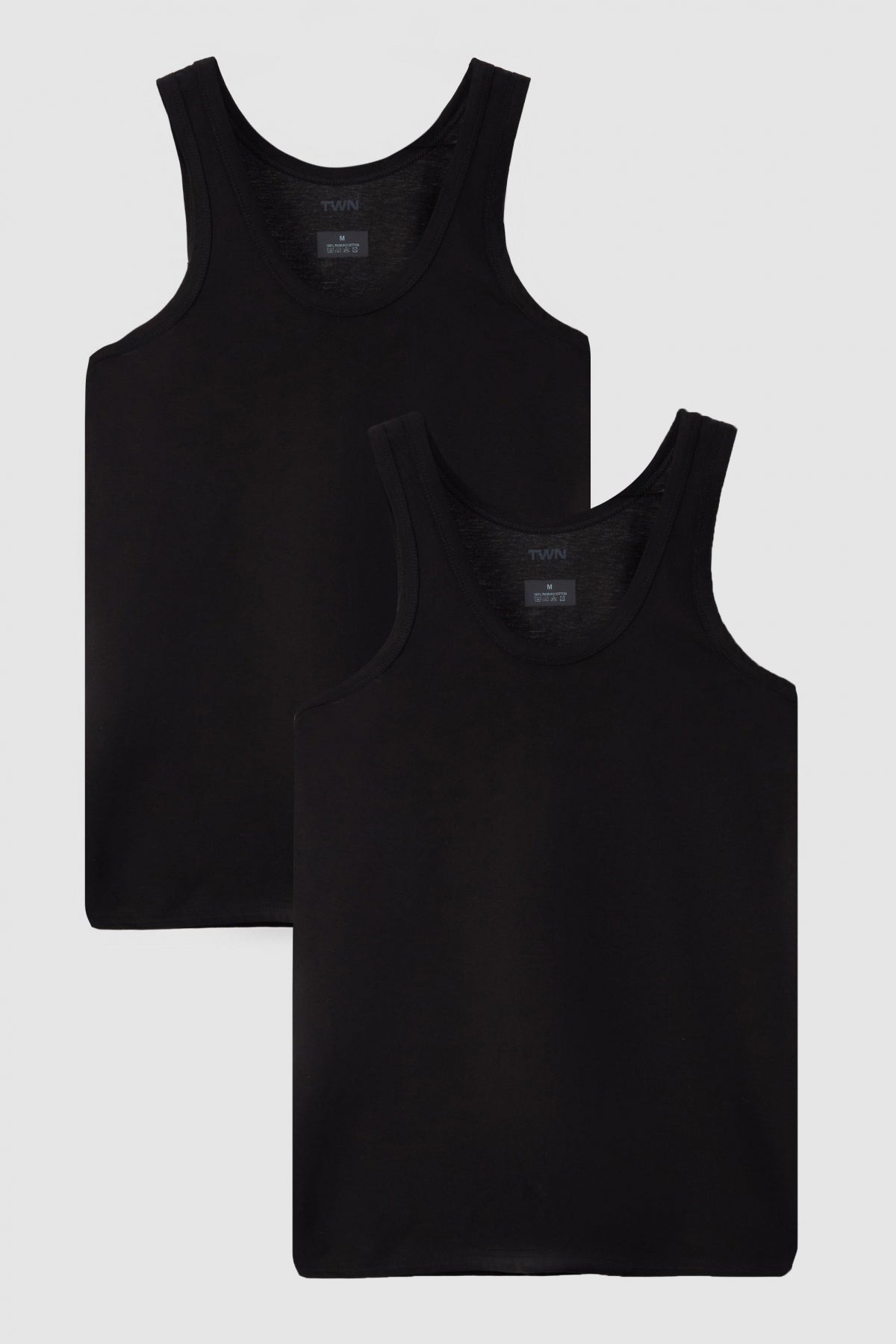 Twn Standard Fit Breathable Sweat-Absorbing 100% Cotton 2-Pack Undershirt - Black