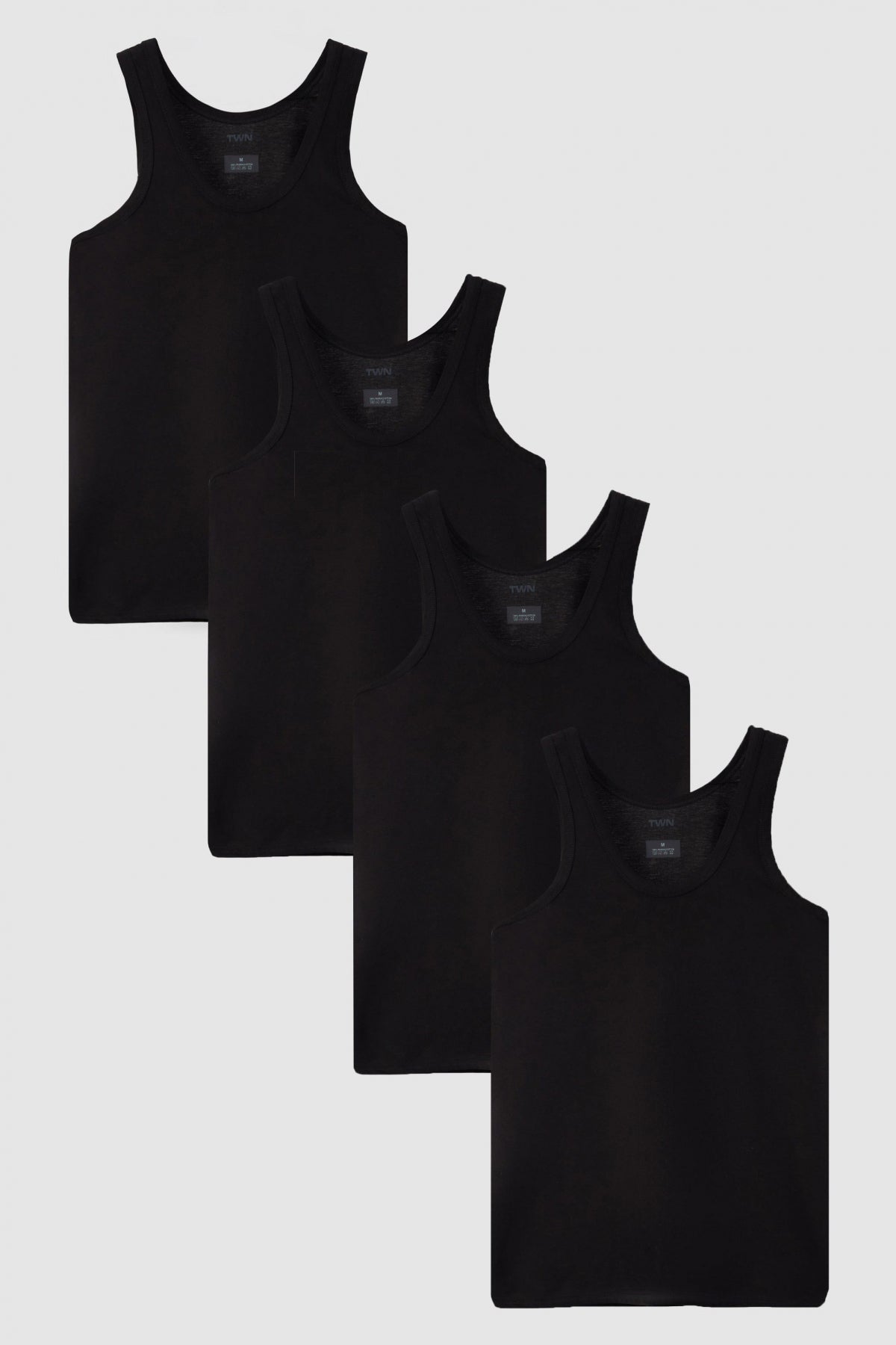 Twn Standard Fit Breathable Sweat-Absorbing 100% Cotton 4-Pack Undershirt - Black