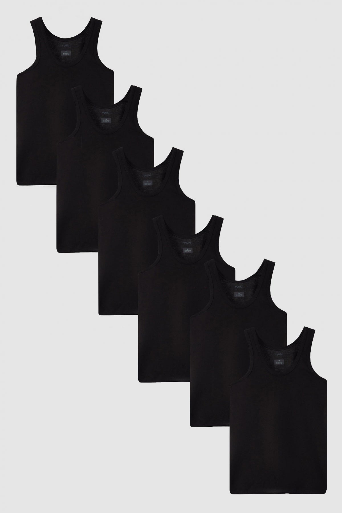 Twn Standard Fit Breathable Sweat-Absorbing 100% Cotton 6-Pack Undershirt - Black