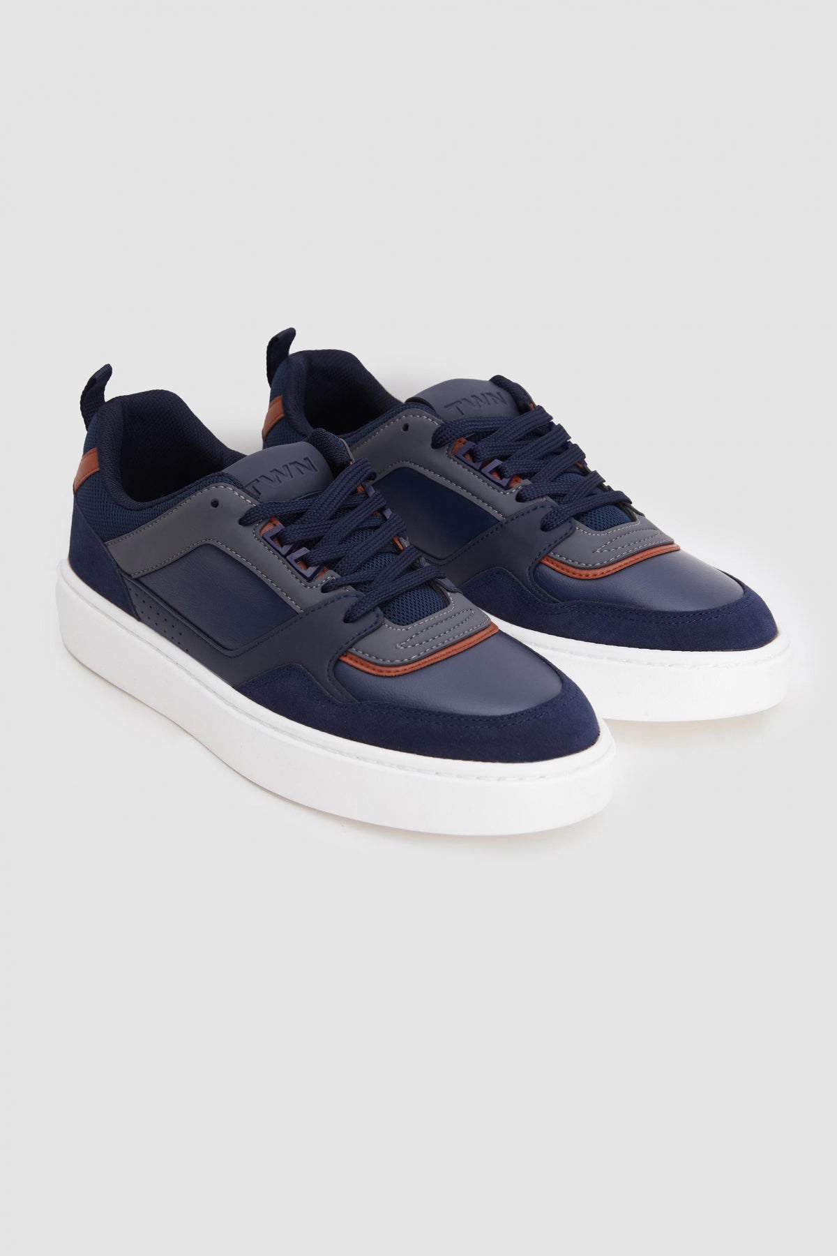 Twn Thick White Sole Lace-Up Sneakers - Navy Blue