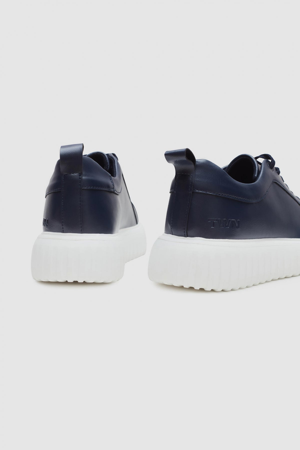 Twn Thick White Sole Lace-Up Sneakers - Navy Blue