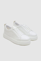 Twn Thick White Sole Lace-Up Sneakers  - White