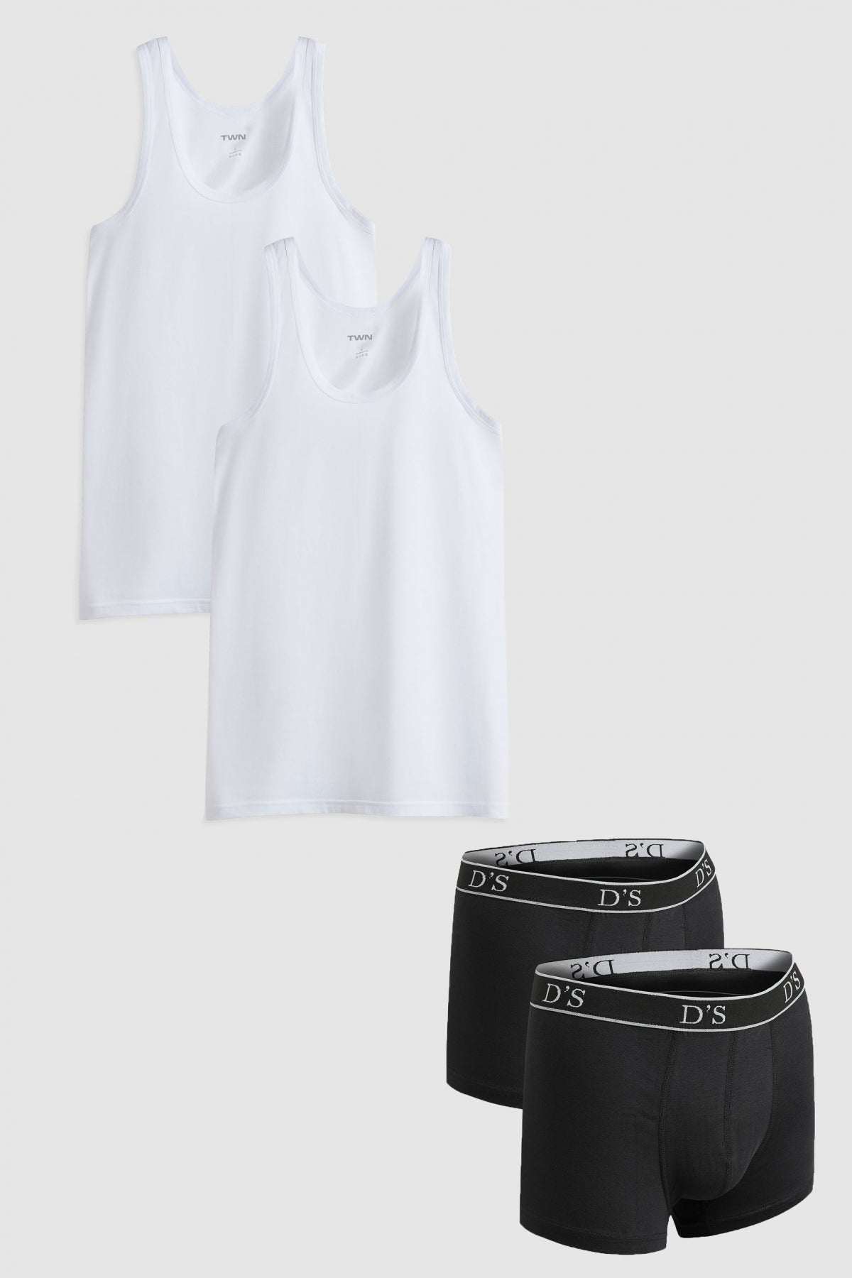 Ds Damat 100% Cotton 2-Pack Undershirt and Boxer Set  - Black
