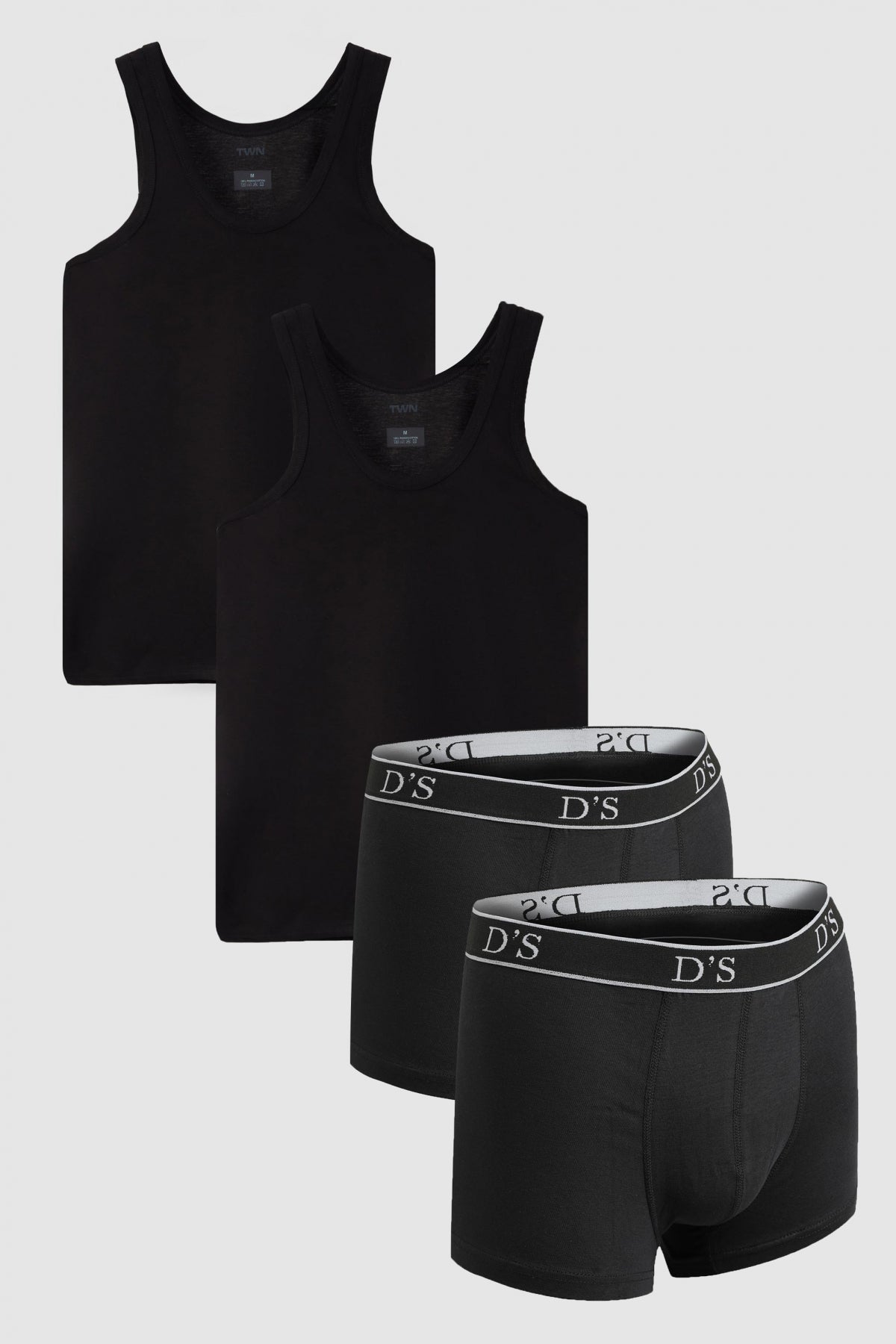 Ds Damat 100% Cotton 2-Pack Undershirt and Boxer Set  - Black