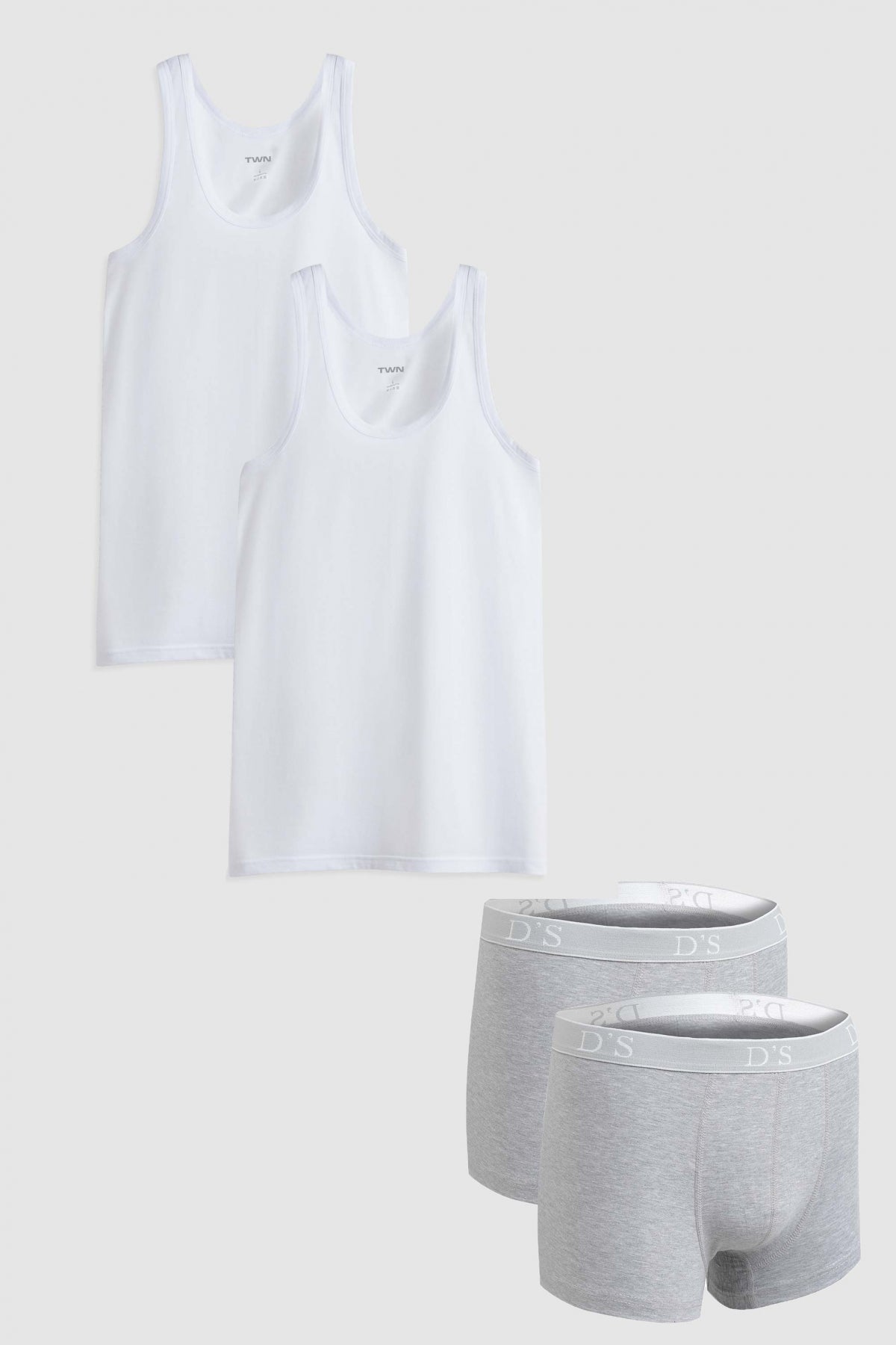 Ds Damat 100% Cotton 2-Pack Undershirt and Boxer Set  - Gray