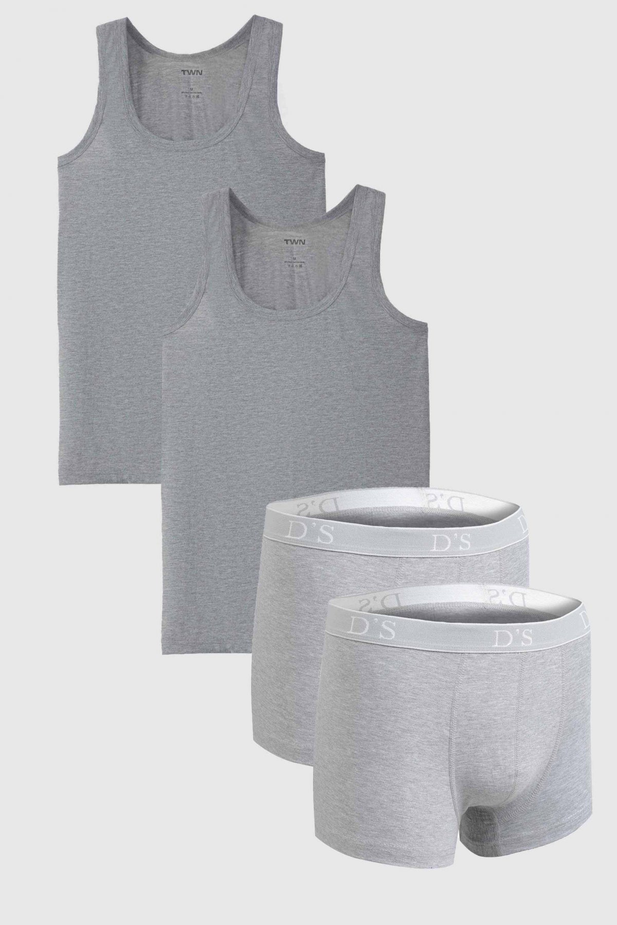 Ds Damat 100% Cotton 2-Pack Undershirt and Boxer Set  - Gray