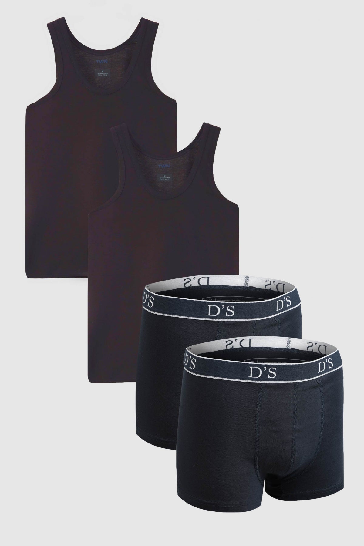 Ds Damat 100% Cotton 2-Pack Undershirt and Boxer Set  - Navy Blue