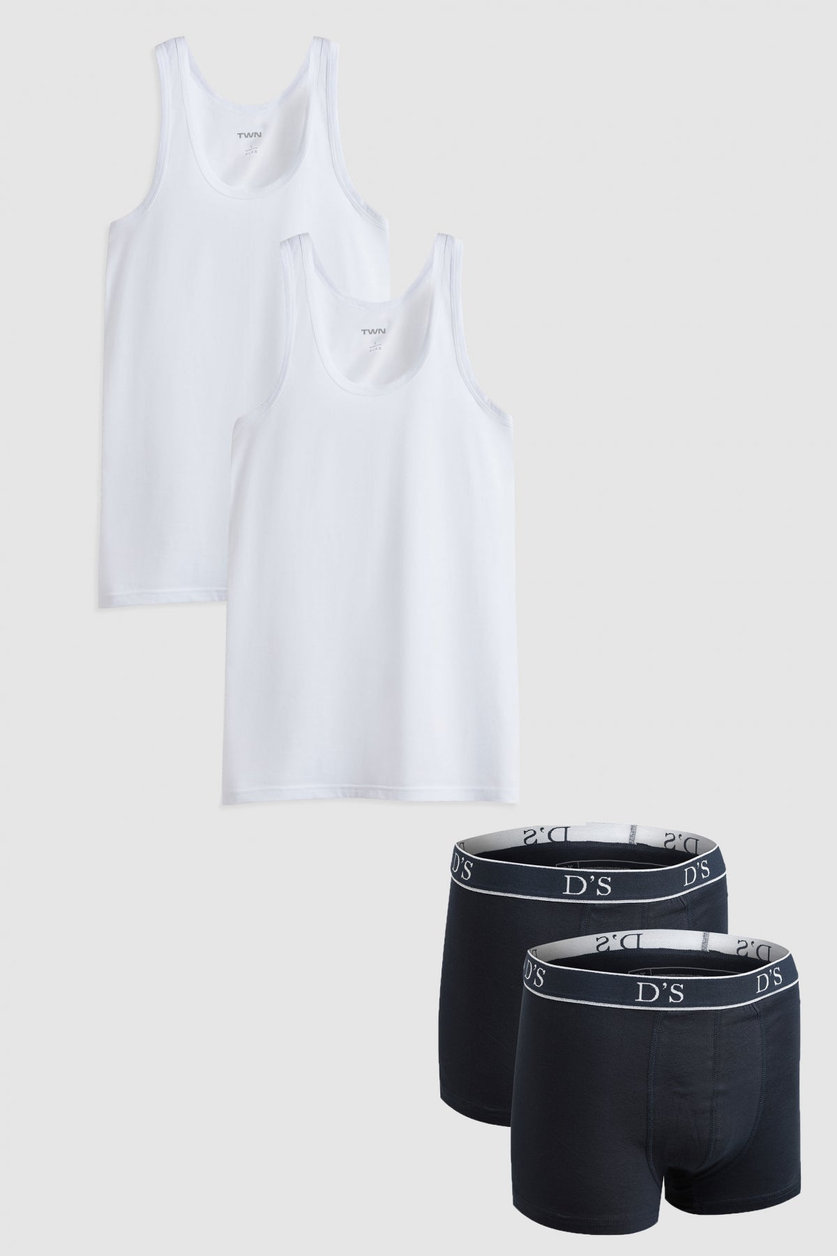 Ds Damat 100% Cotton 2-Pack Undershirt and Boxer Set  - Navy Blue