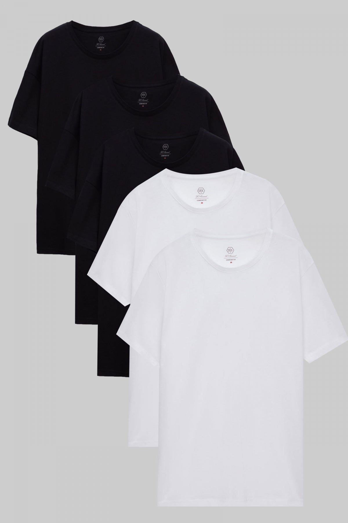 Ds Damat 5-Pack Oversize 100% Cotton T-Shirts  - Black/White