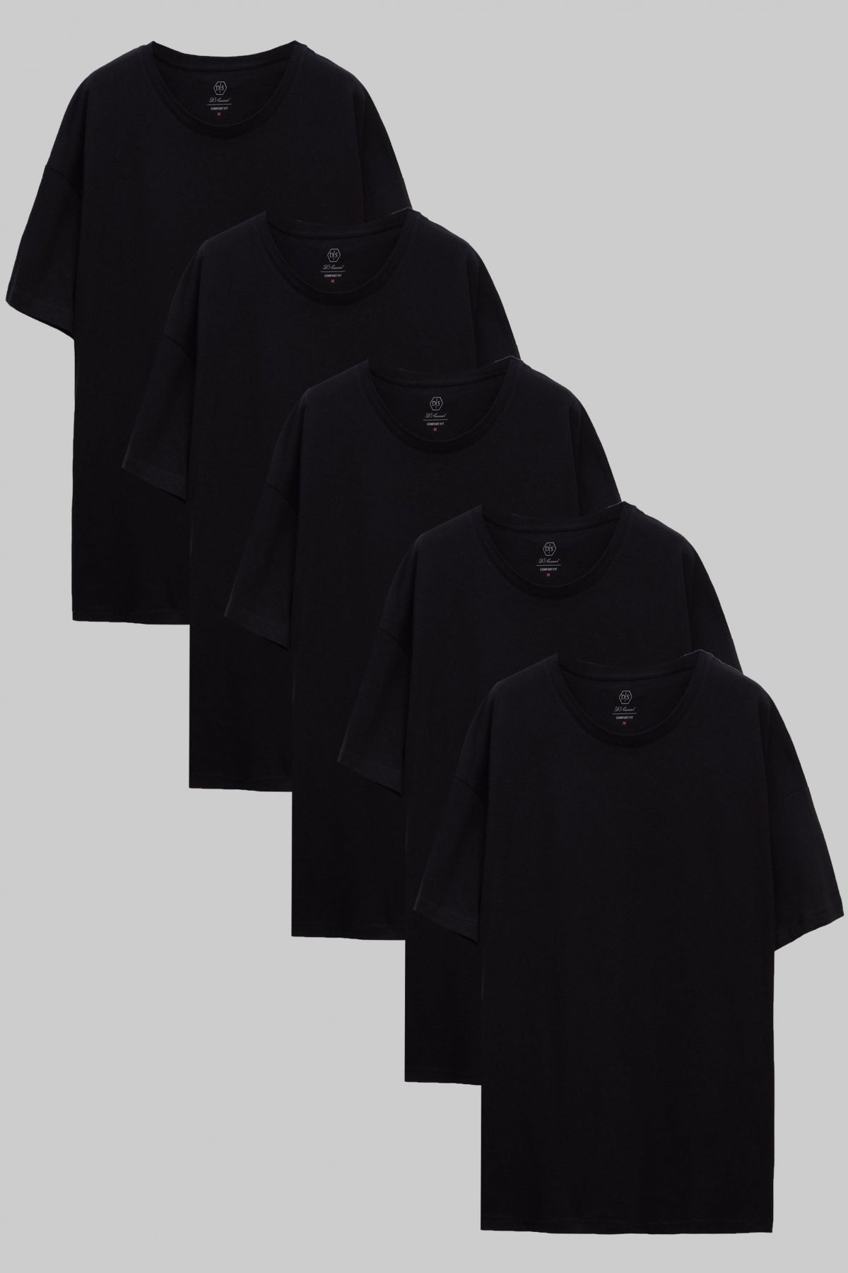 Ds Damat 5-Pack Oversize 100% Cotton T-Shirts  - Black