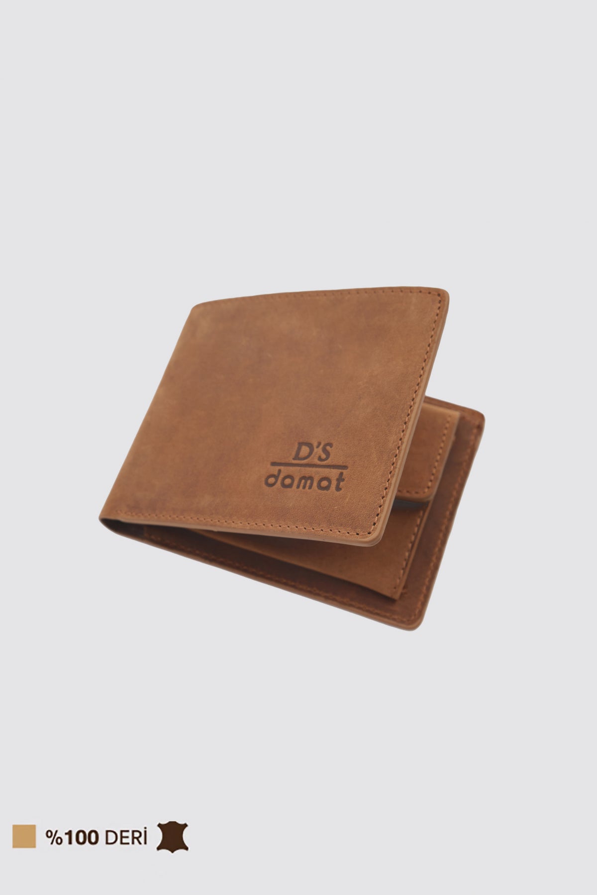 Ds Damat Boxed Coin Pocket Genuine Crazy Leather Wallet  - Tan