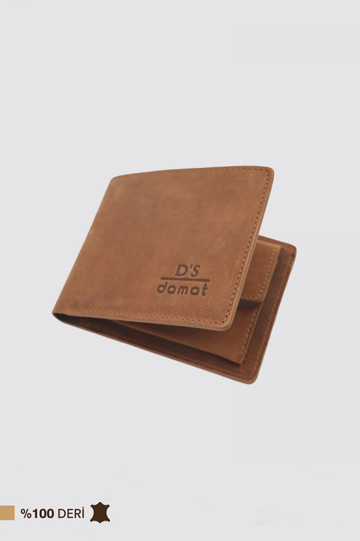 Ds Damat Boxed Coin Pocket Genuine Crazy Leather Wallet  - Tan