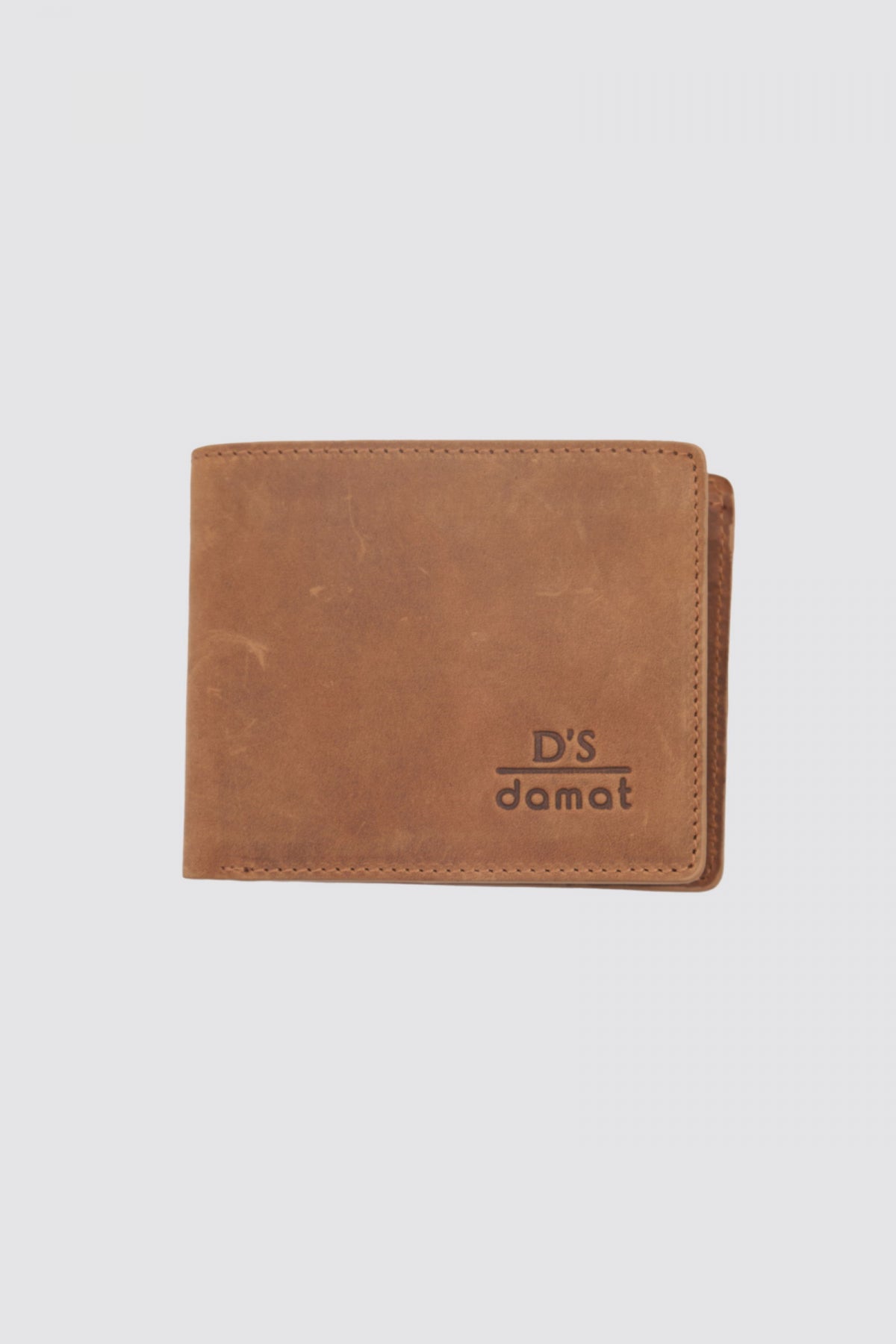 Ds Damat Boxed Coin Pocket Genuine Crazy Leather Wallet  - Tan
