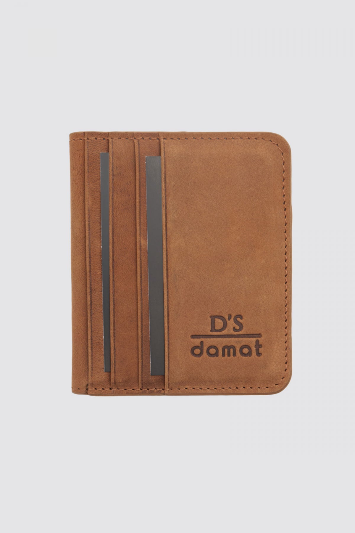 Ds Damat Boxed External Card Slot Genuine Crazy Leather Wallet  - Tan