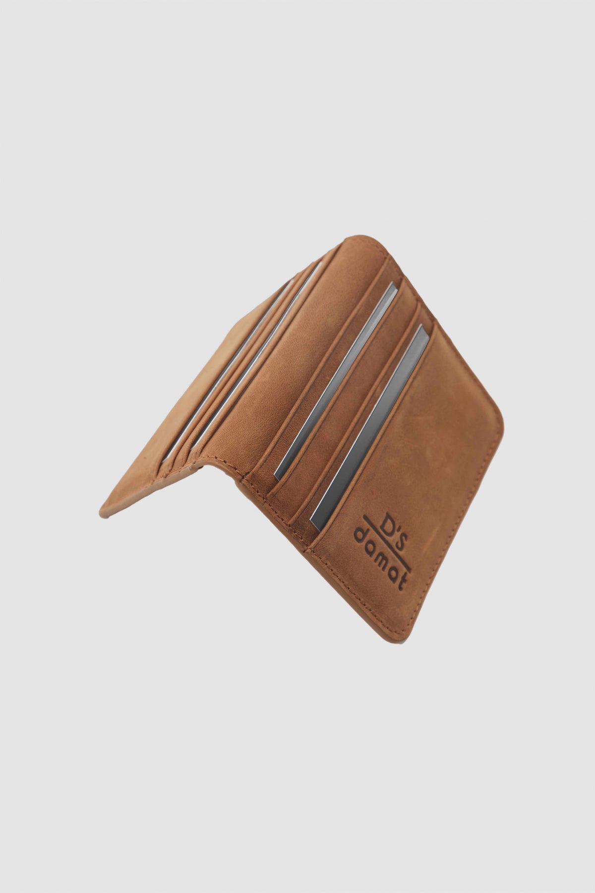 Ds Damat Boxed External Card Slot Genuine Crazy Leather Wallet  - Tan