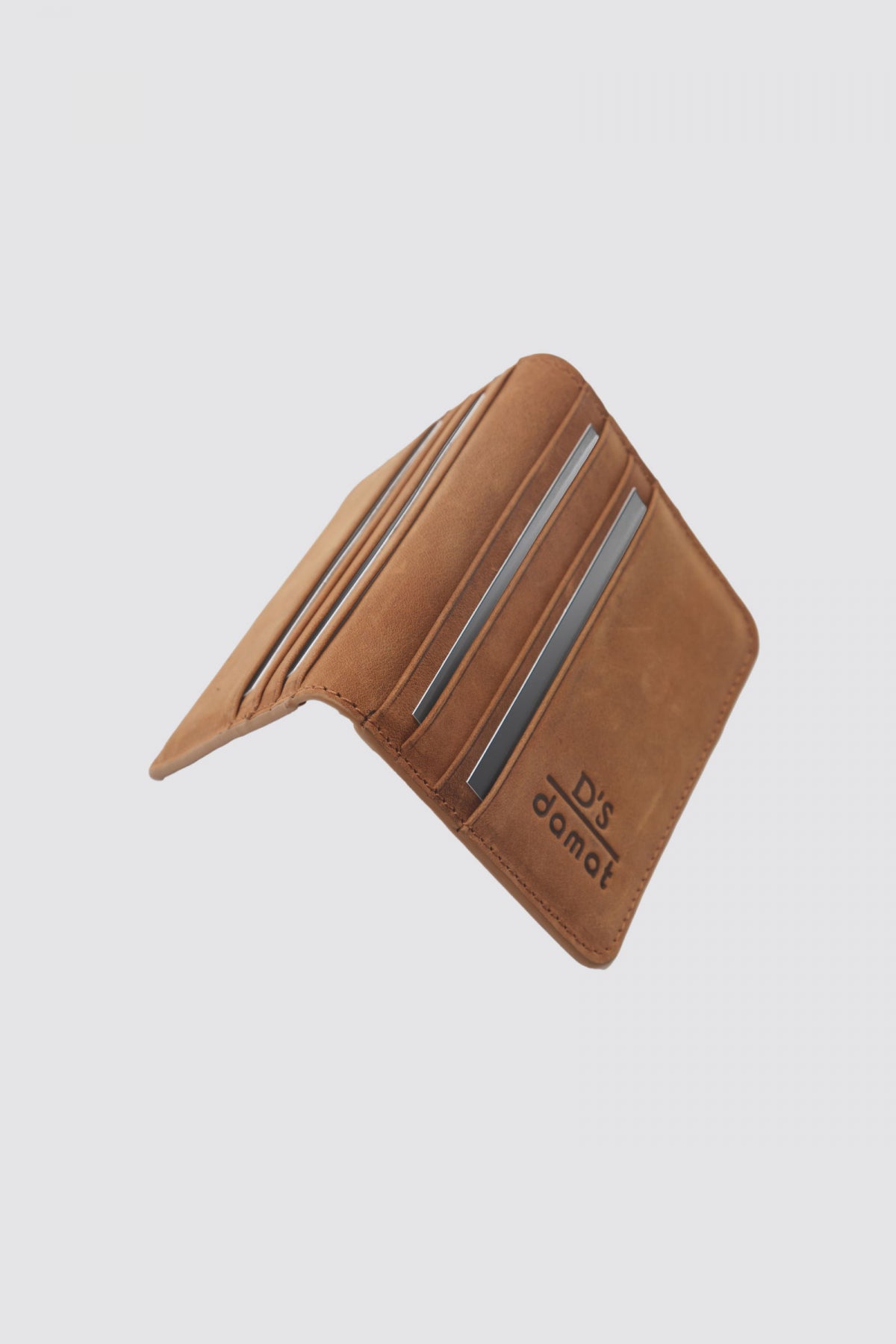 Ds Damat Boxed External Card Slot Genuine Crazy Leather Wallet  - Tan