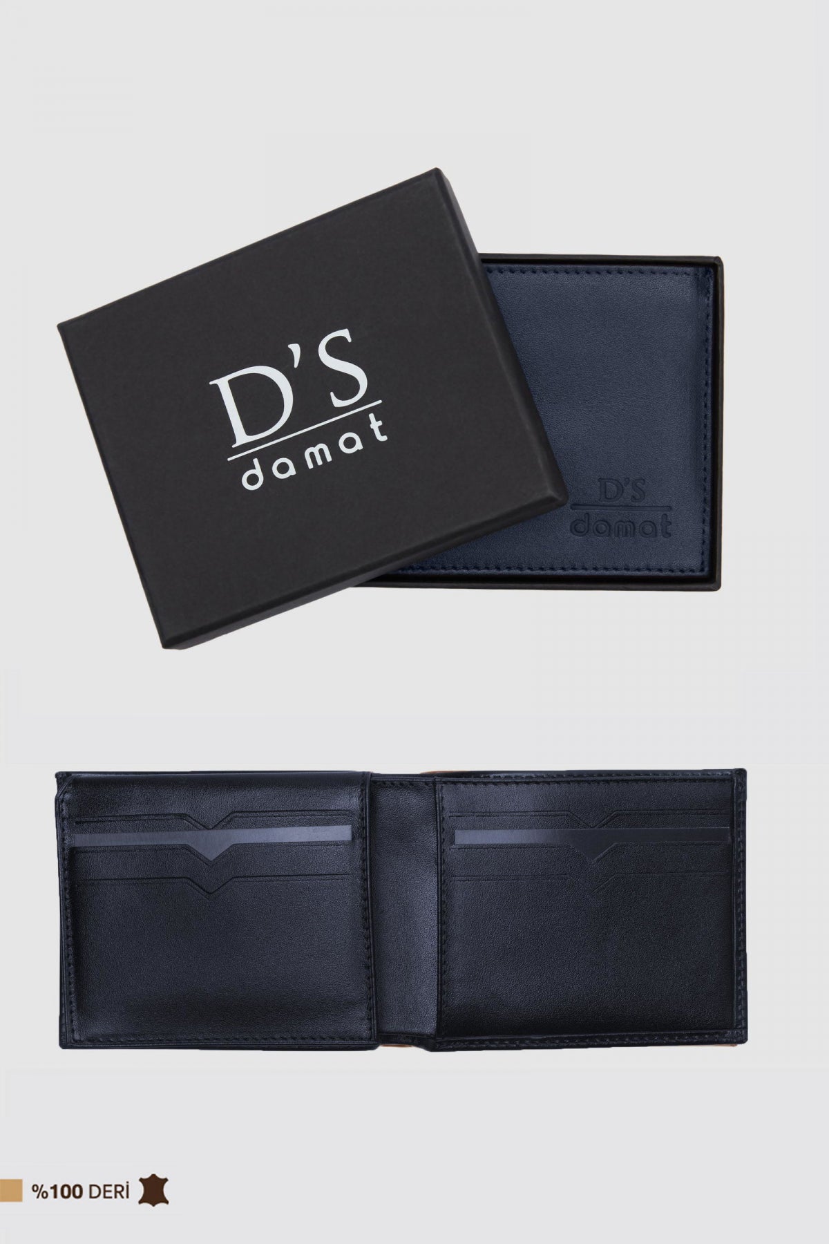 Ds Damat Boxed Genuine Leather Wallet  - Navy Blue