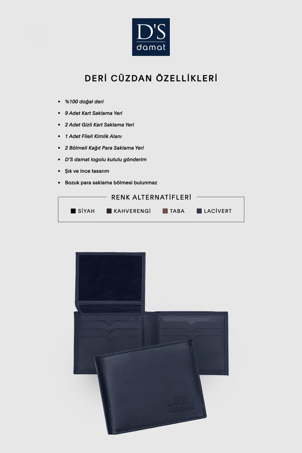 Ds Damat Boxed Genuine Leather Wallet  - Navy Blue
