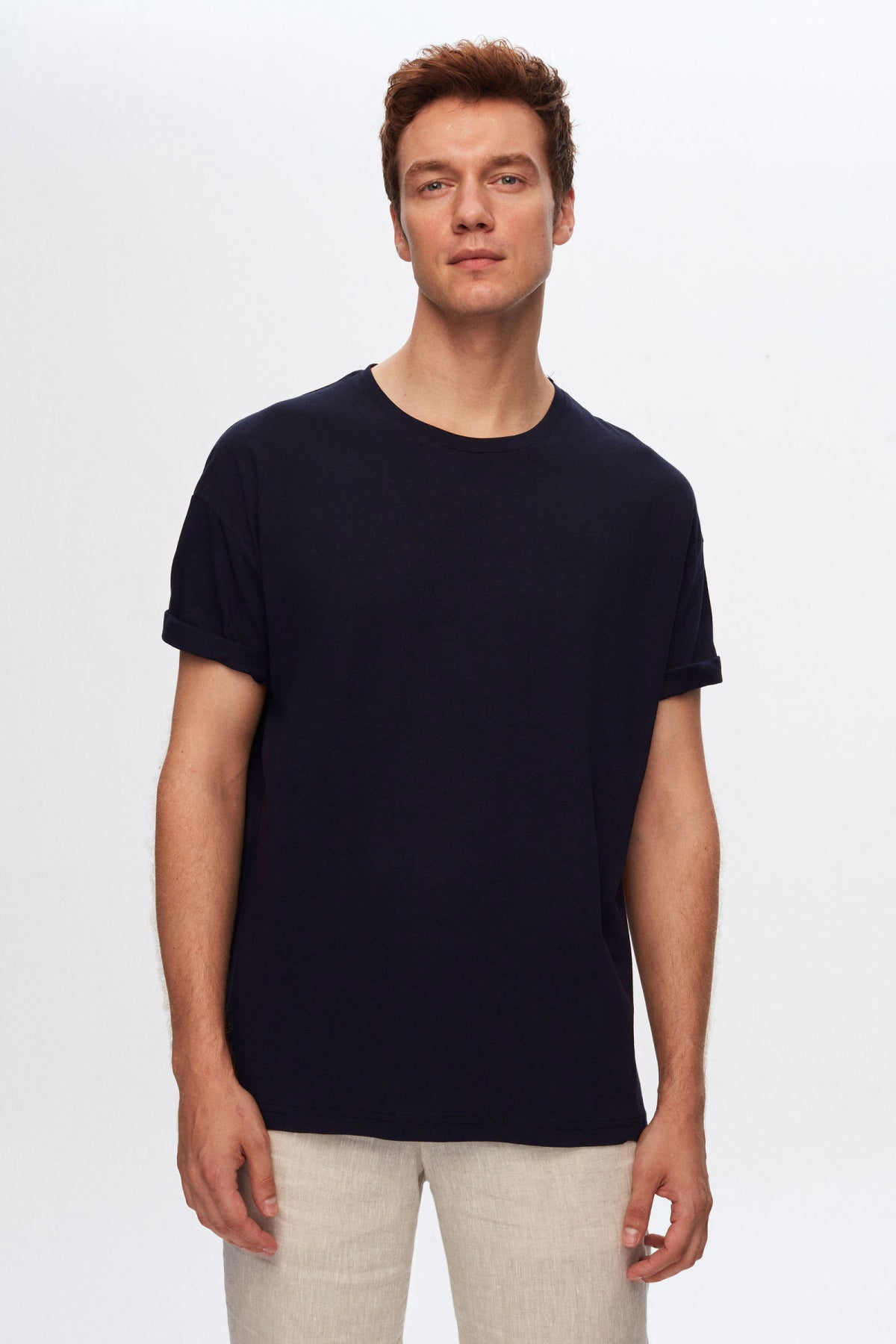 Ds Damat Comfort 3-Pack Loose Fit 100% Cotton T-Shirt  - Black/Navy Blue/Brown