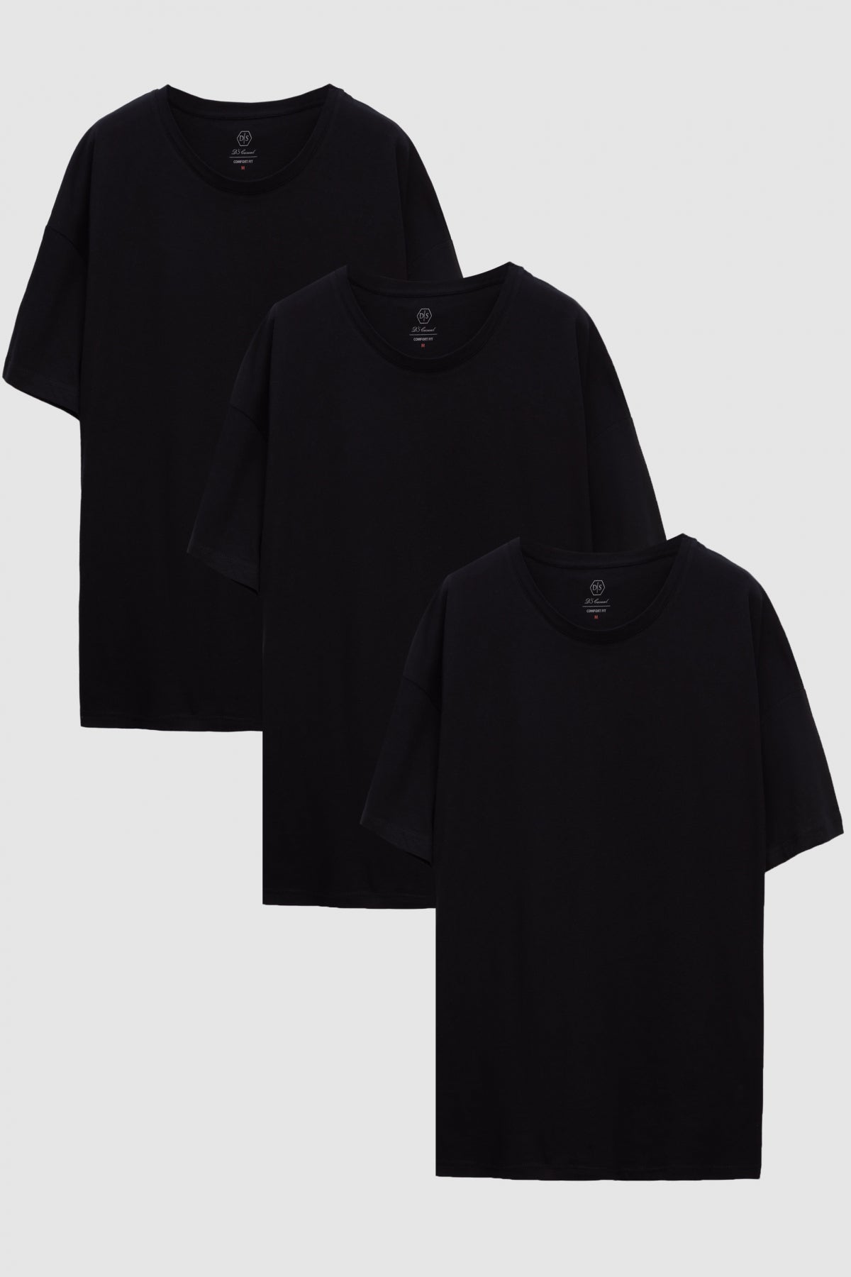 Ds Damat Comfort 3-Pack Loose Fit 100% Cotton T-Shirt  - Black