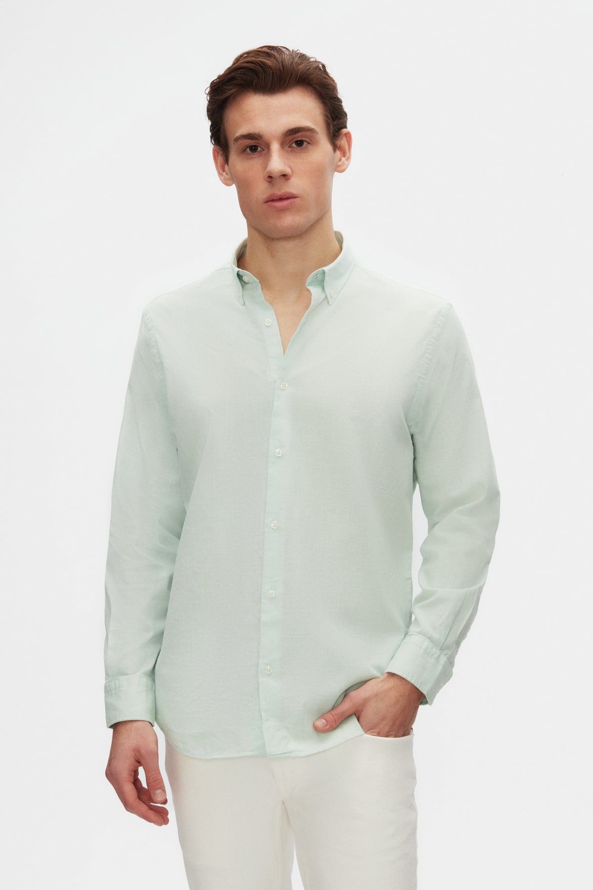 Ds Damat Comfort Button-Down Relaxed Fit Linen-Look 100% Cotton Shirt  - Aqua Green