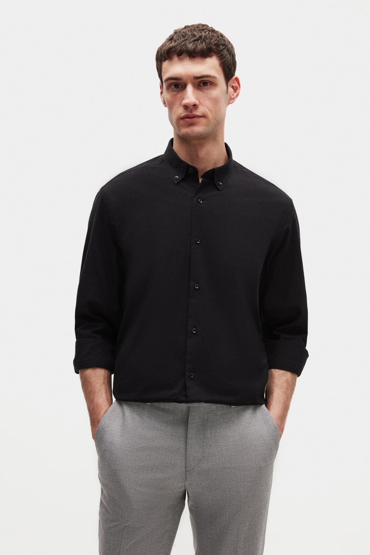 Ds Damat Comfort Button-Down Relaxed Fit Linen-Look 100% Cotton Shirt  - Black
