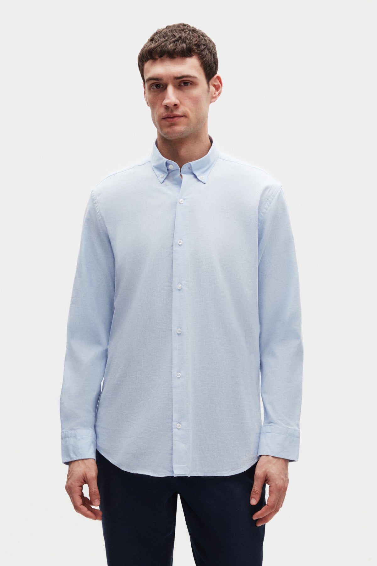 Ds Damat Comfort Button-Down Relaxed Fit Linen-Look 100% Cotton Shirt  - Blue