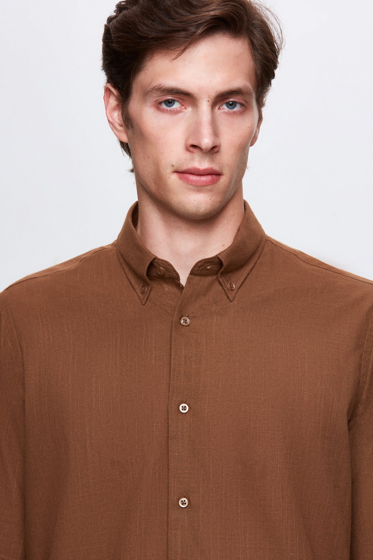 Ds Damat Comfort Button-Down Relaxed Fit Linen-Look 100% Cotton Shirt  - Brown