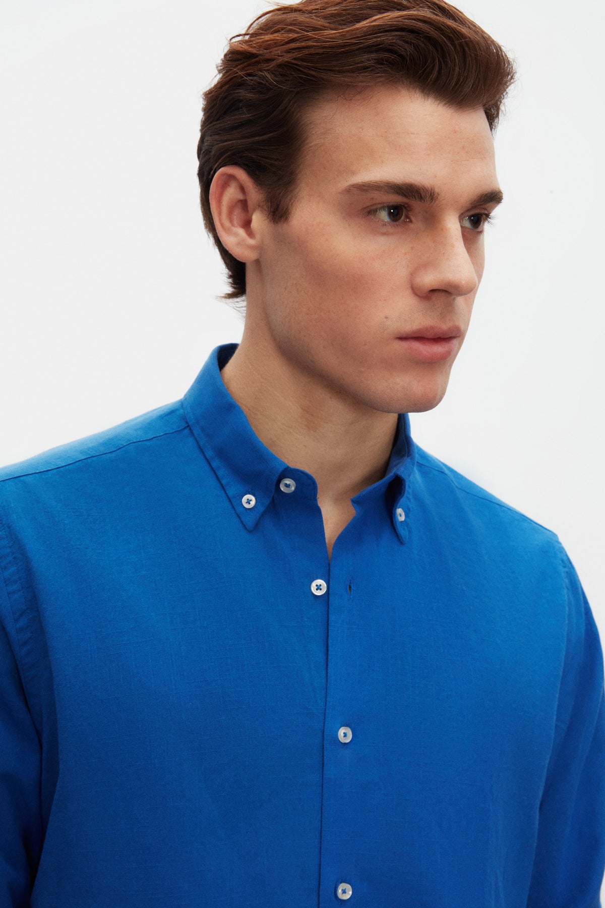 Ds Damat Comfort Button-Down Relaxed Fit Linen-Look 100% Cotton Shirt  - Cobalt Blue