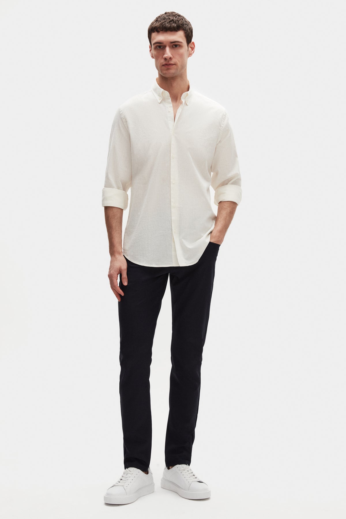 Ds Damat Comfort Button-Down Relaxed Fit Linen-Look 100% Cotton Shirt  - Ecru