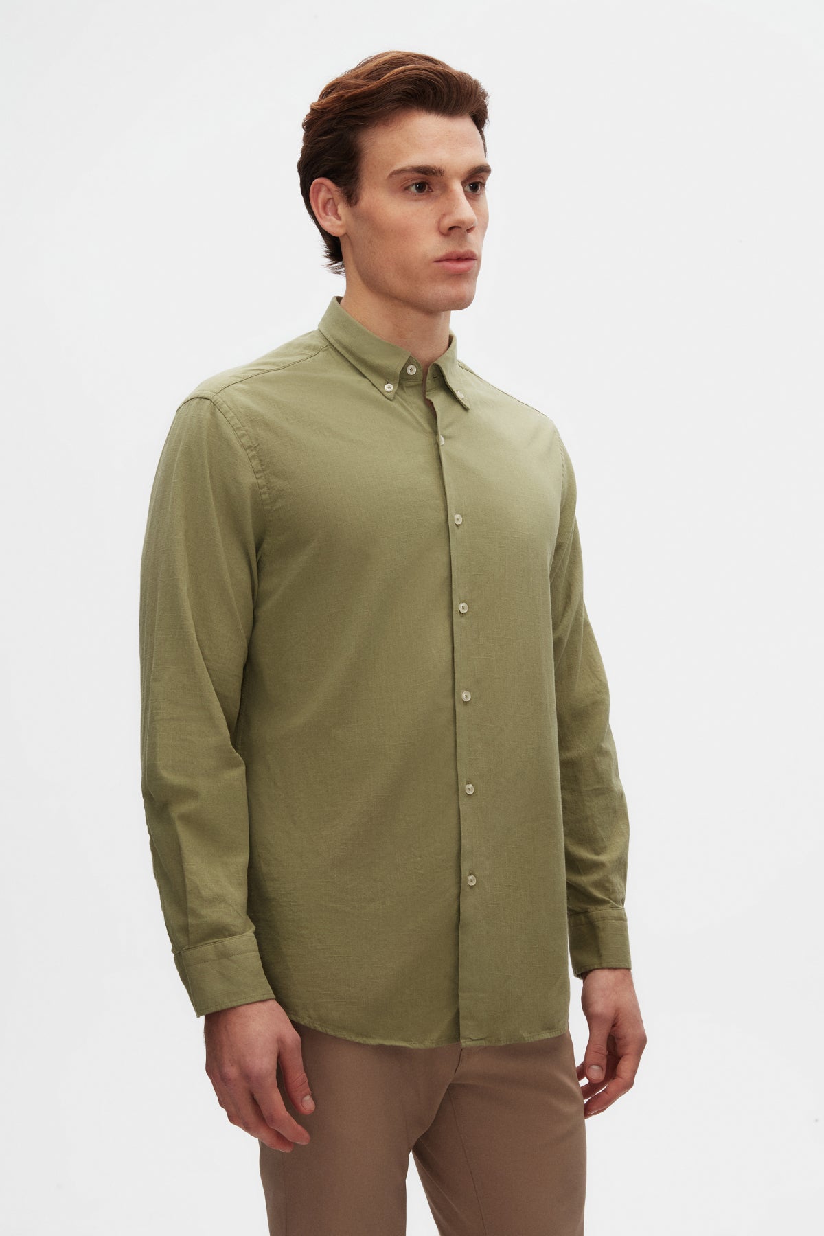 Ds Damat Comfort Button-Down Relaxed Fit Linen-Look 100% Cotton Shirt  - Green