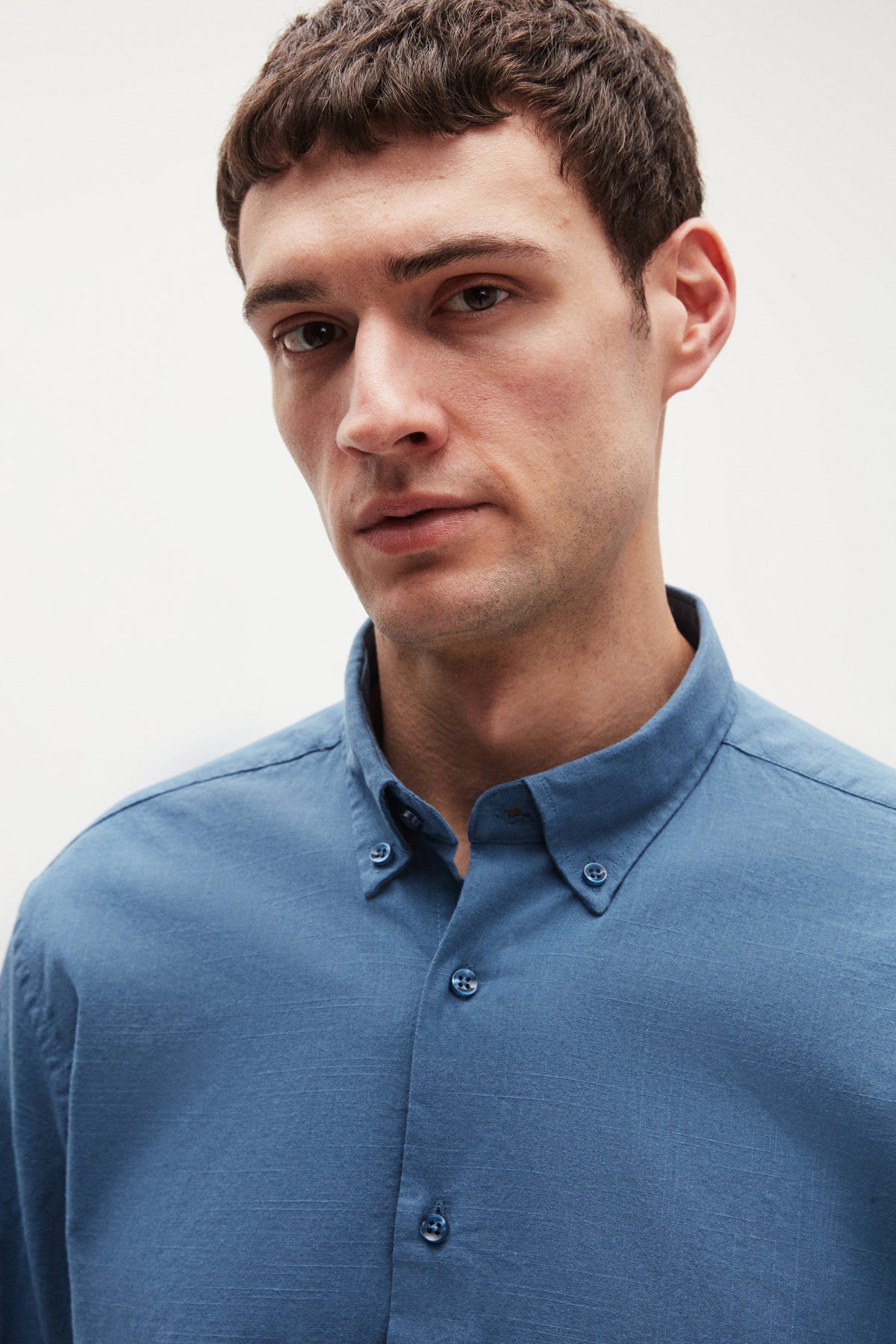 Ds Damat Comfort Button-Down Relaxed Fit Linen-Look 100% Cotton Shirt  - Indigo