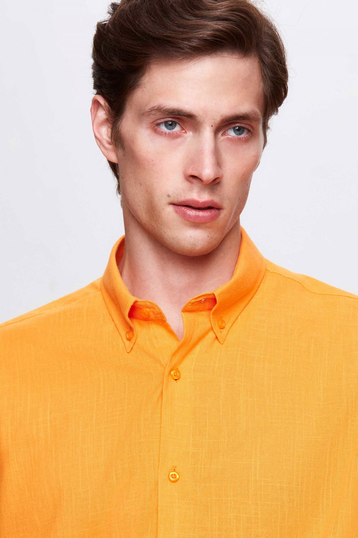 Ds Damat Comfort Button-Down Relaxed Fit Linen-Look 100% Cotton Shirt  - Light Orange